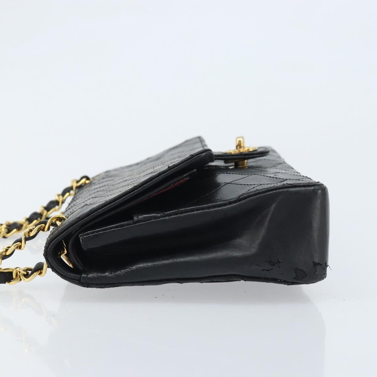 CHANEL Matelasse 25 Double Flap Chain Bag Lamb Skin Gold Black CC Auth bs34164