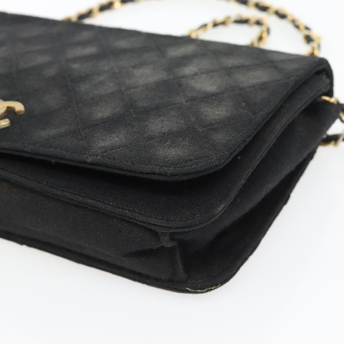 CHANEL Matelasse Chain Shoulder Bag Cotton Black Gold CC Auth bs34166