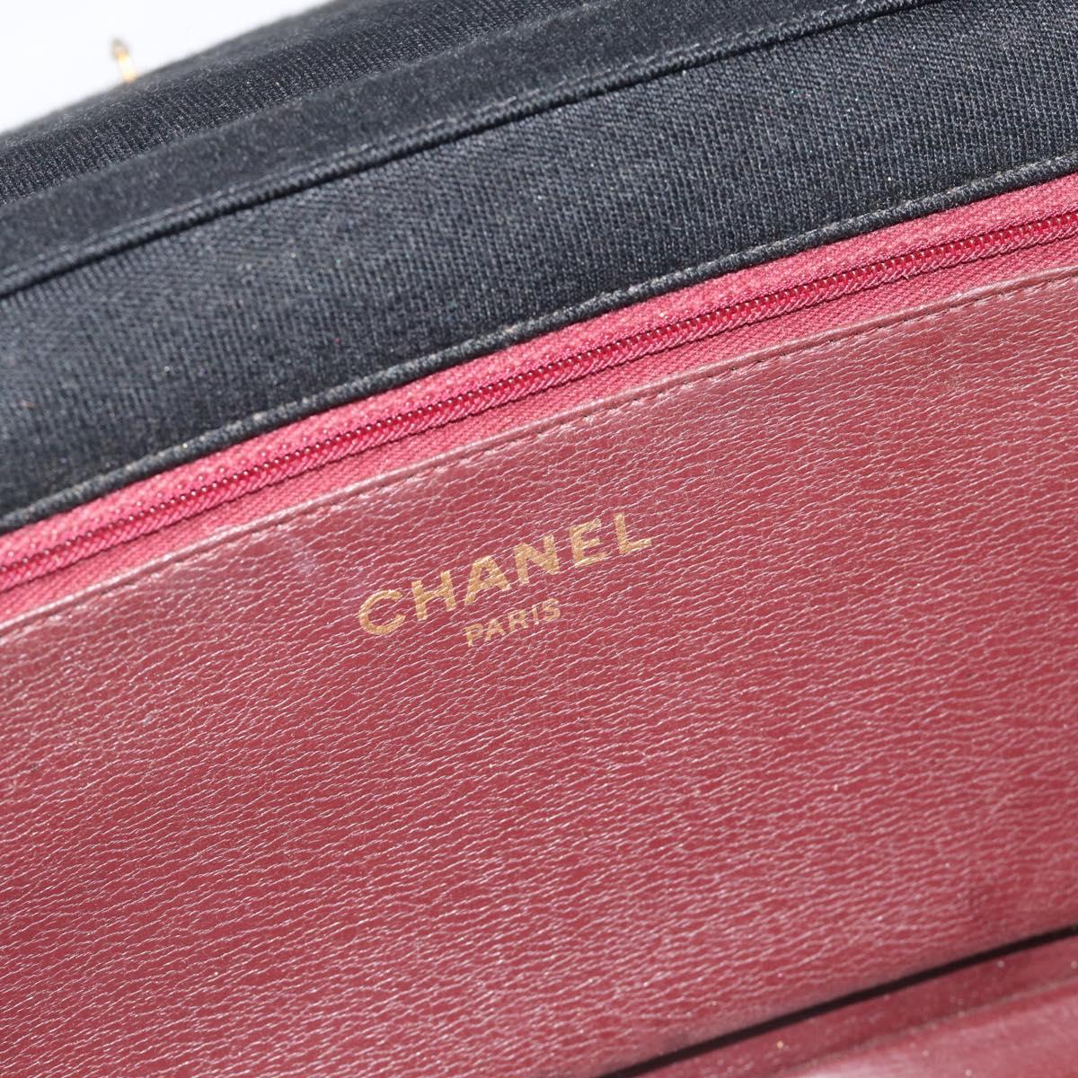 CHANEL Matelasse Chain Shoulder Bag Cotton Black Gold CC Auth bs34166