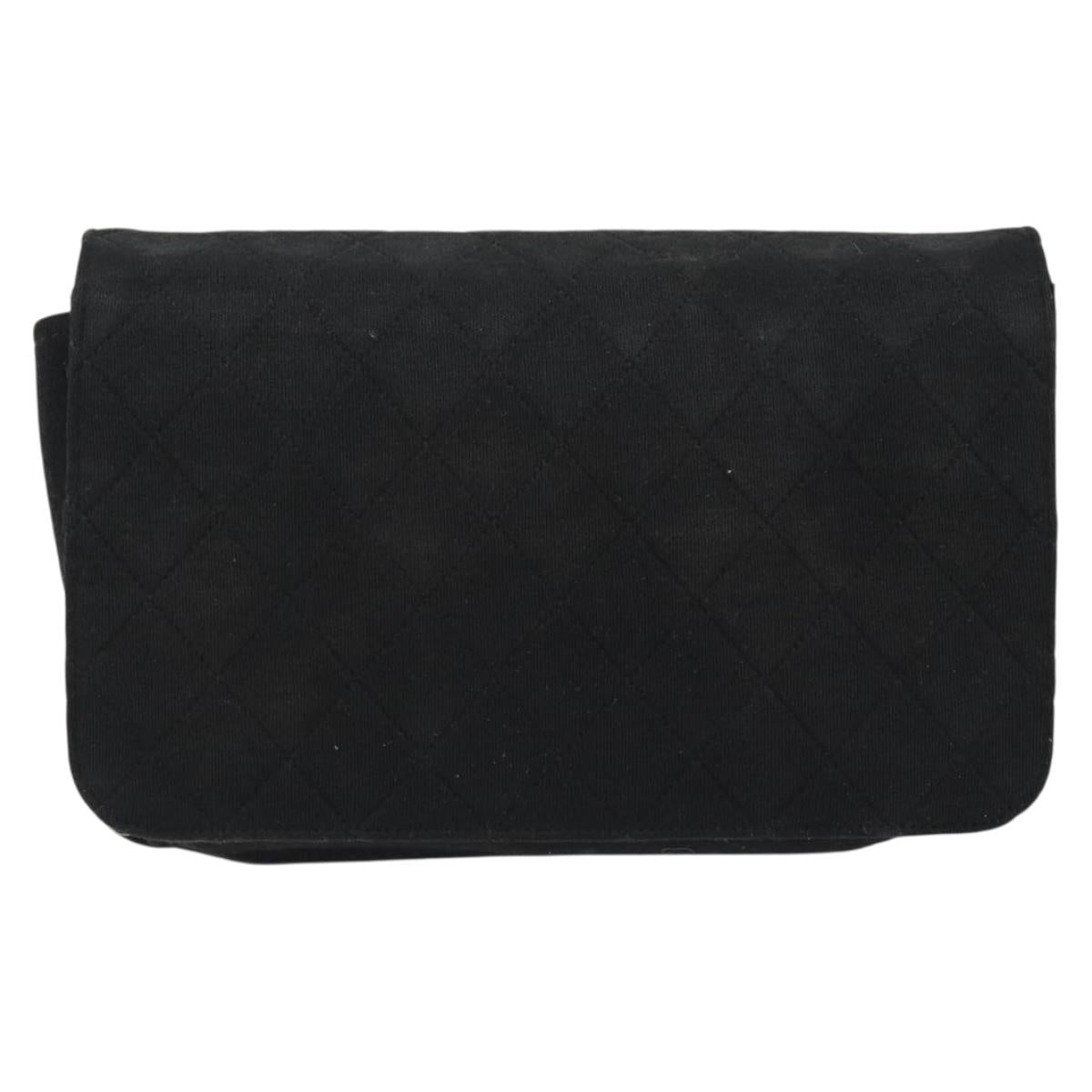 CHANEL Matelasse Chain Shoulder Bag Cotton Black Gold CC Auth bs34166