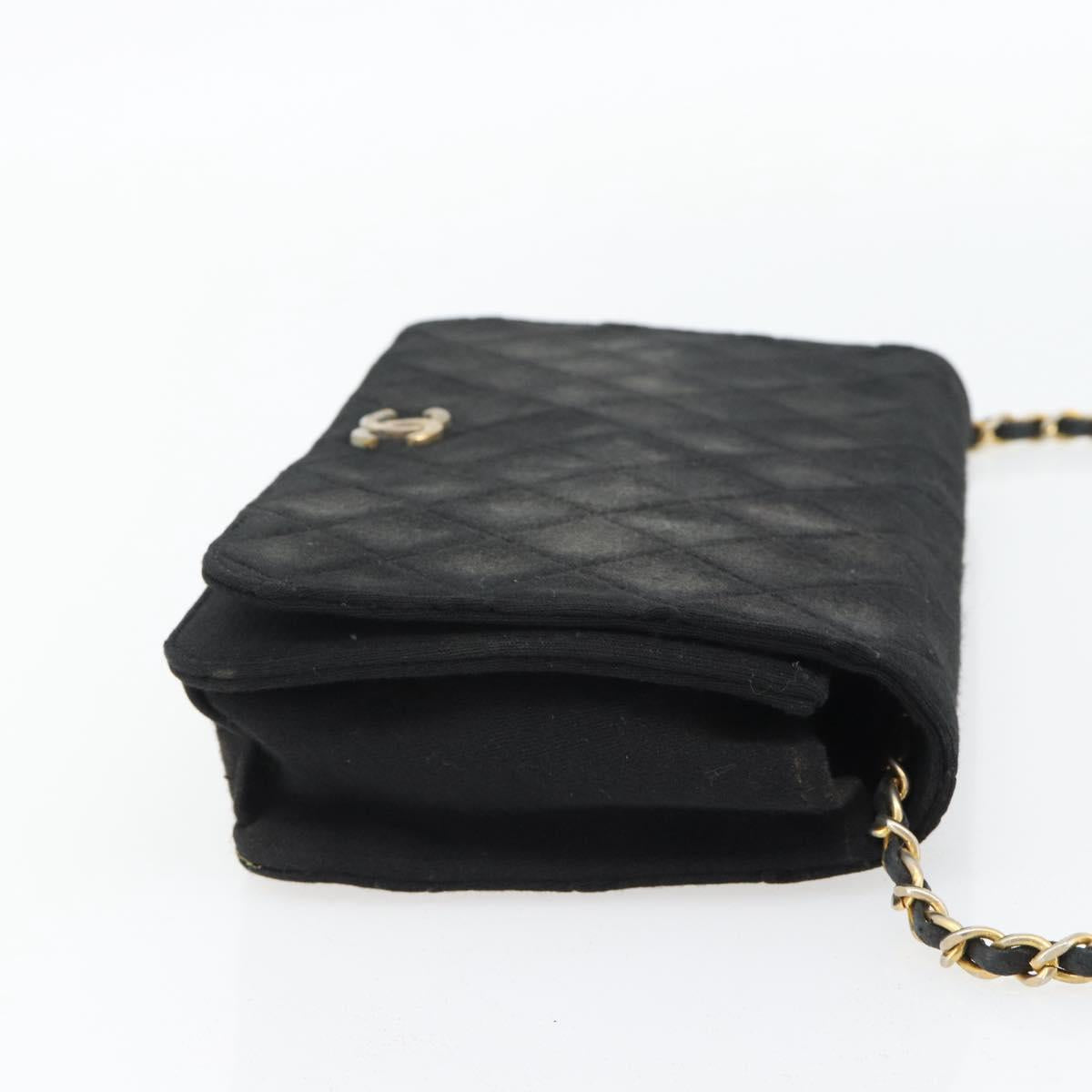 CHANEL Matelasse Chain Shoulder Bag Cotton Black Gold CC Auth bs34166