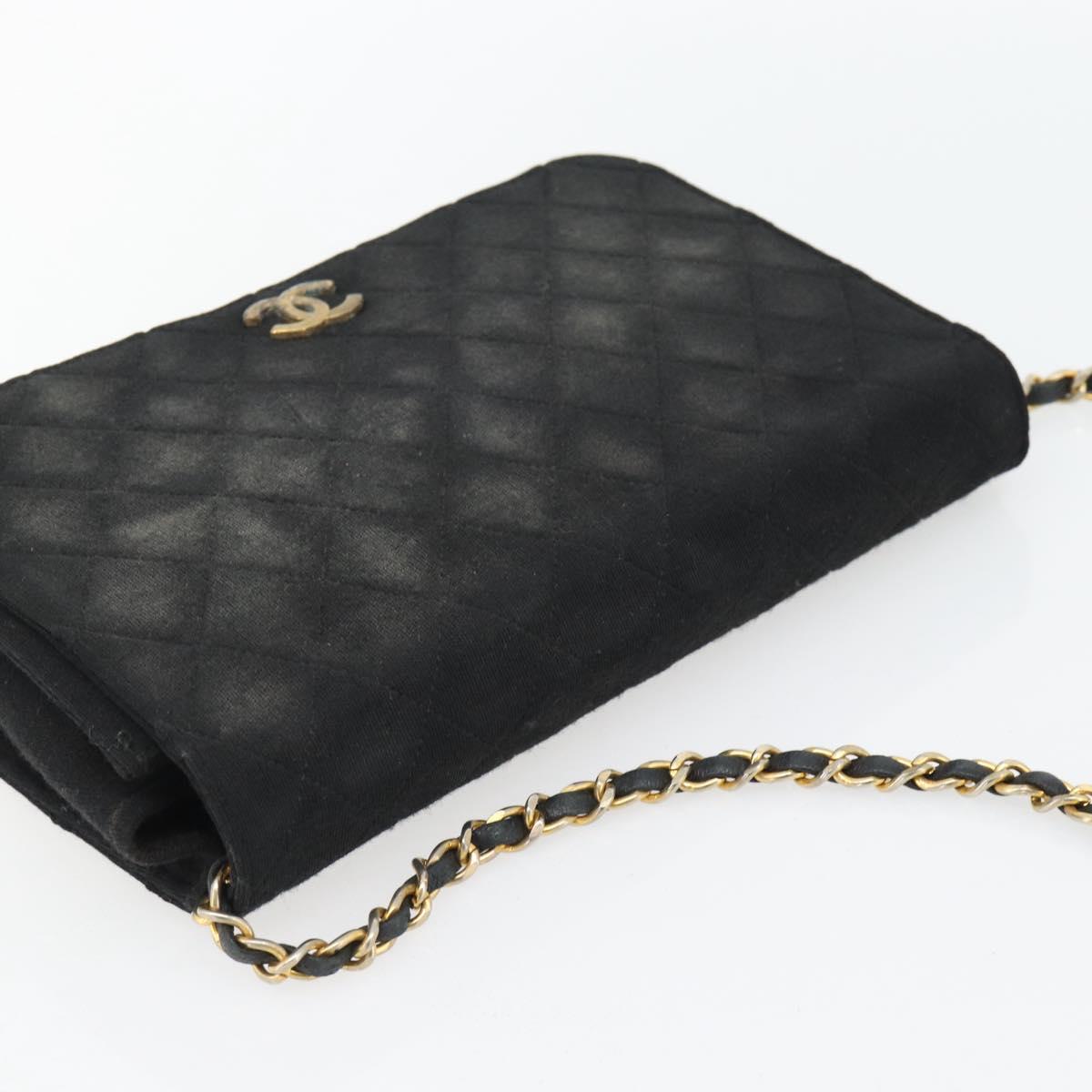 CHANEL Matelasse Chain Shoulder Bag Cotton Black Gold CC Auth bs34166