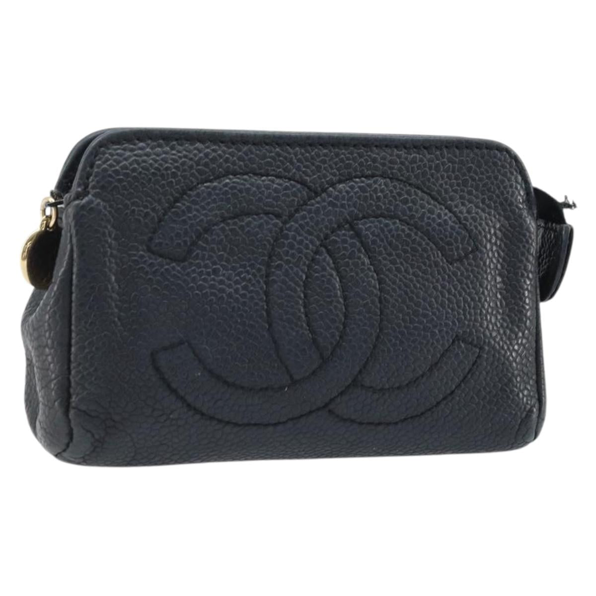 CHANEL Coin Purse Caviar Skin Black CC Auth bs34173