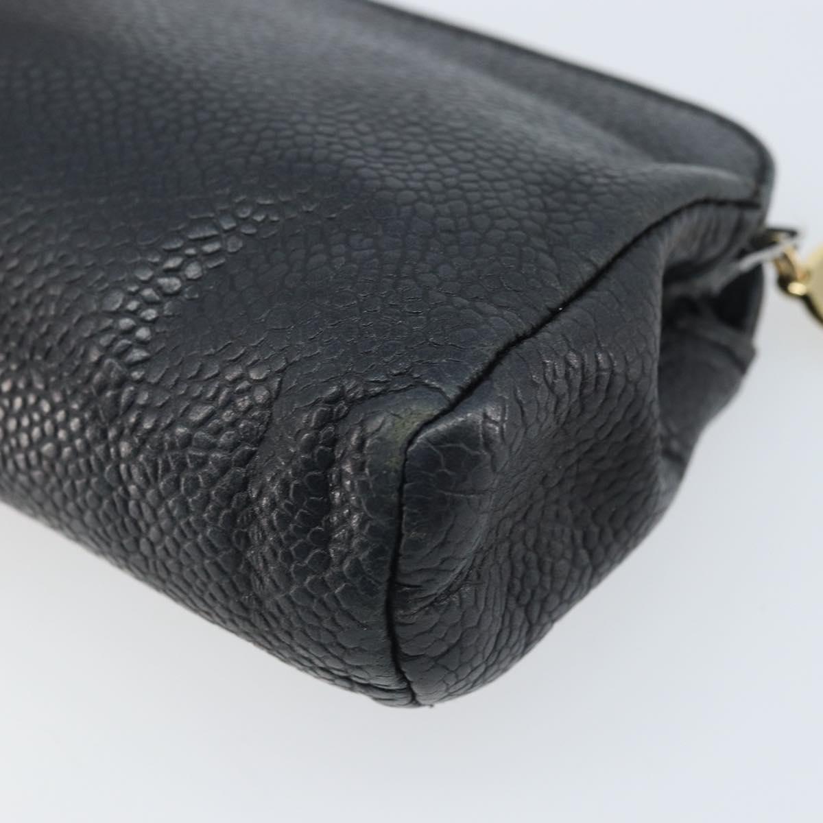 CHANEL Coin Purse Caviar Skin Black CC Auth bs34173