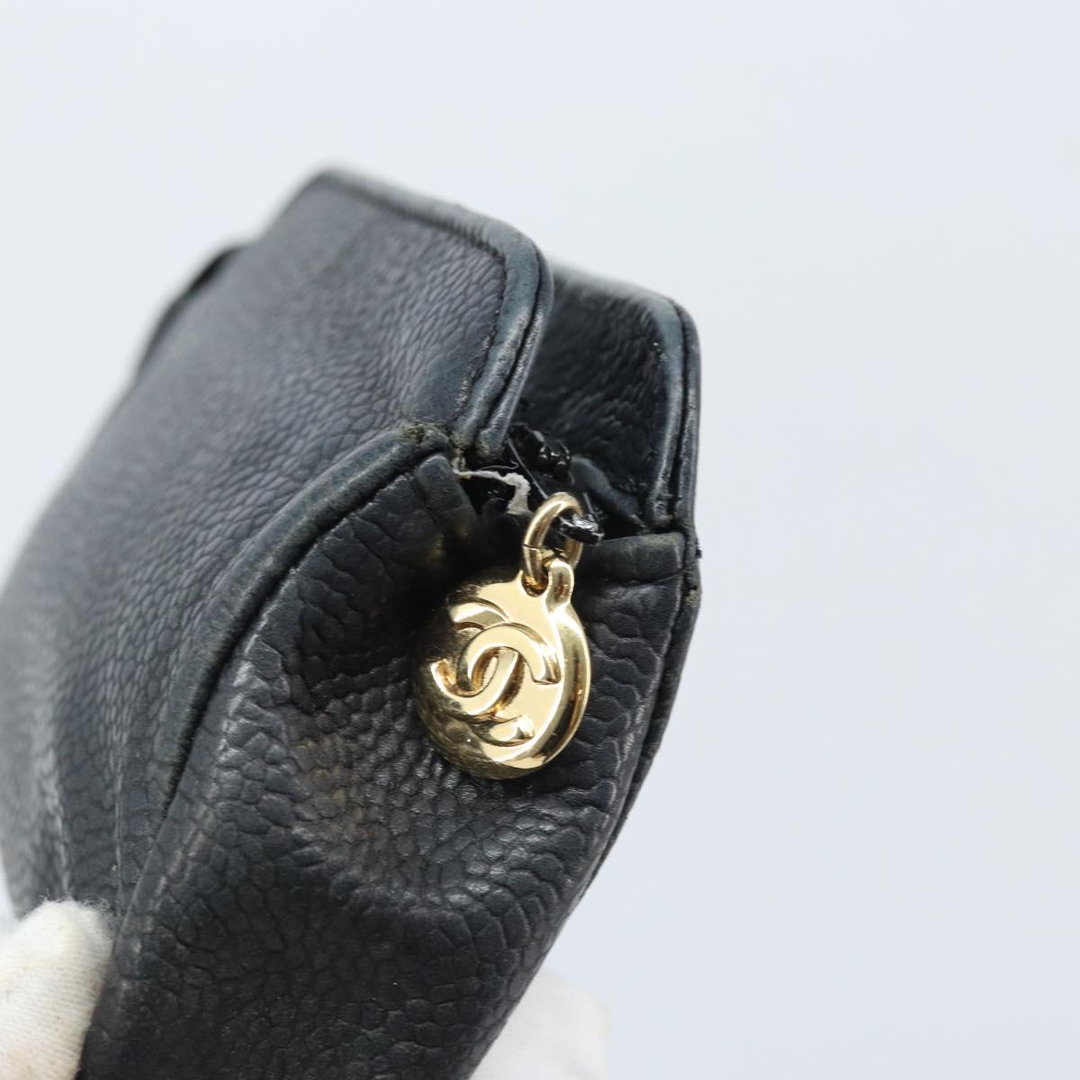 CHANEL Coin Purse Caviar Skin Black CC Auth bs34173