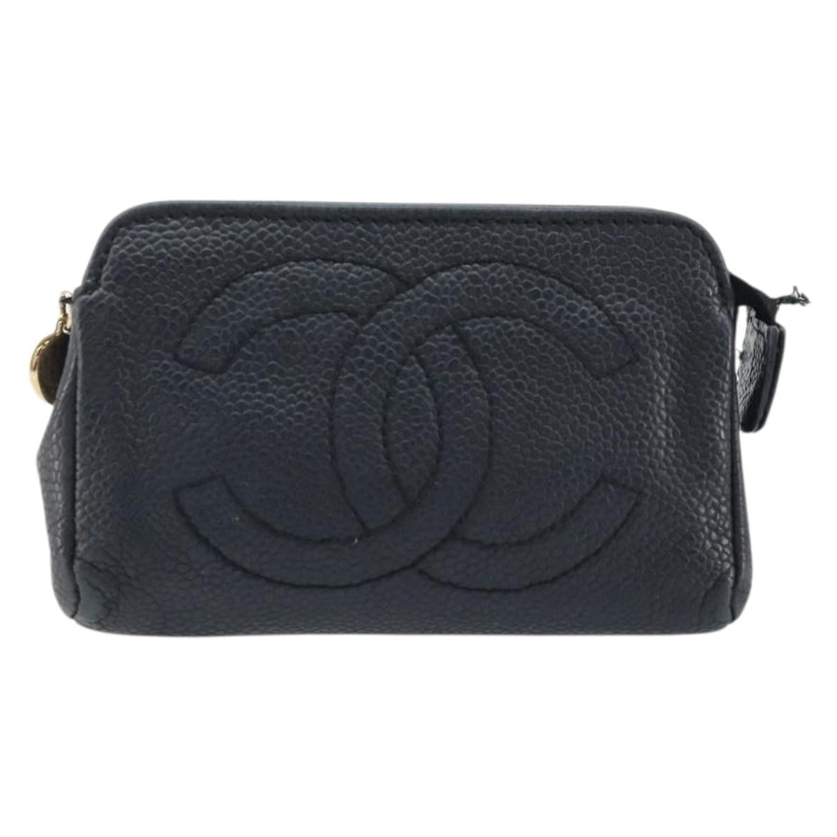 CHANEL Coin Purse Caviar Skin Black CC Auth bs34173