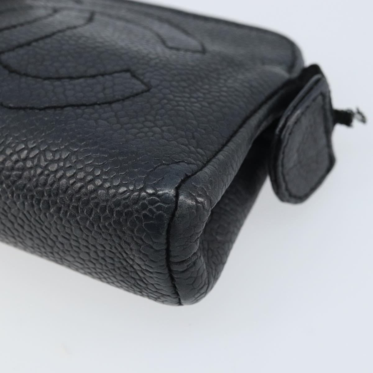 CHANEL Coin Purse Caviar Skin Black CC Auth bs34173
