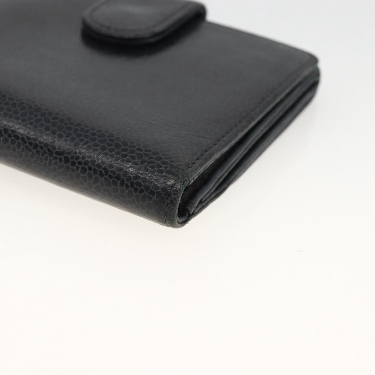 CHANEL Bifold Wallet Caviar Skin Black Gold CC Auth bs34177