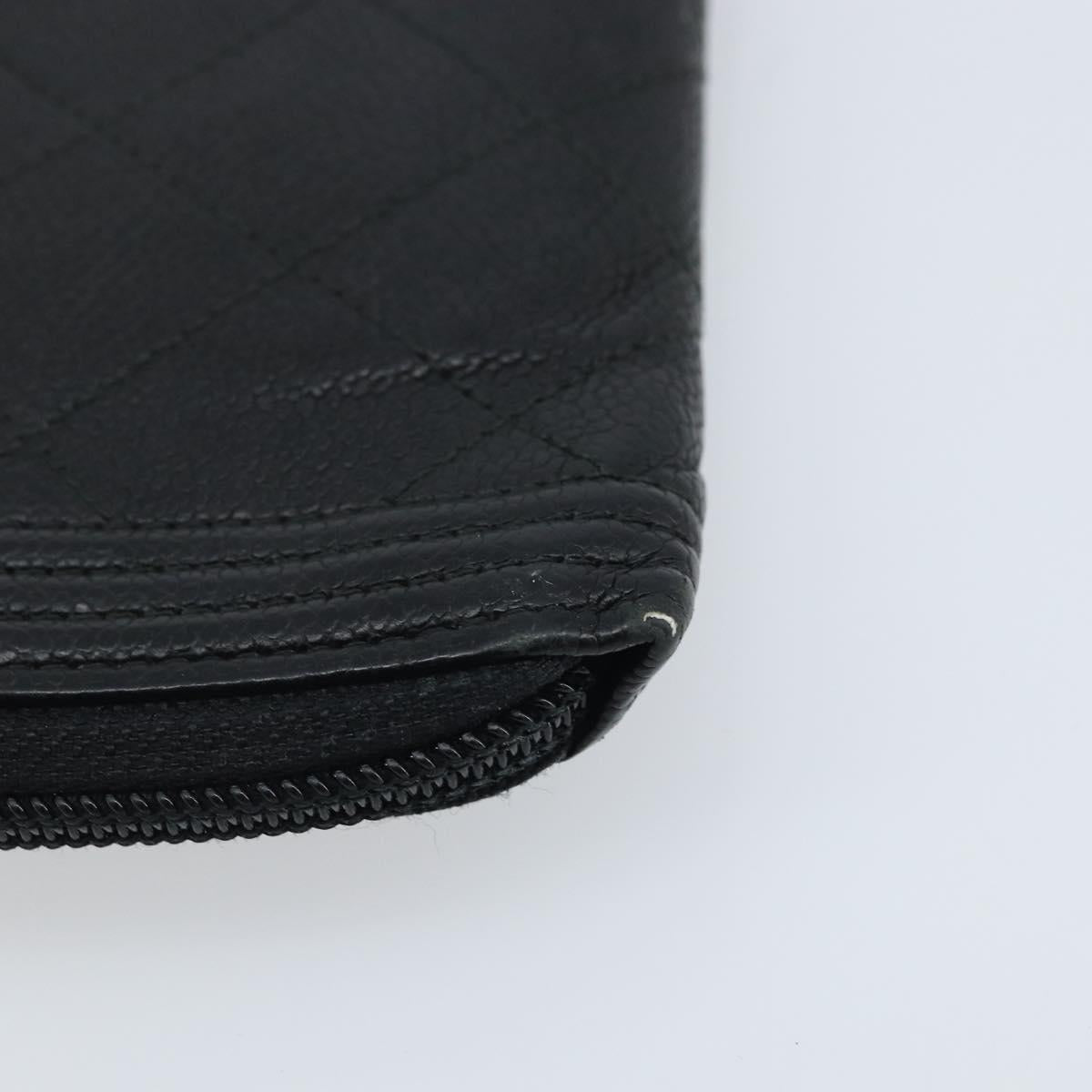 CHANEL Boy Chanel Matelasse Wallet Caviar Skin Black CC Auth bs34179