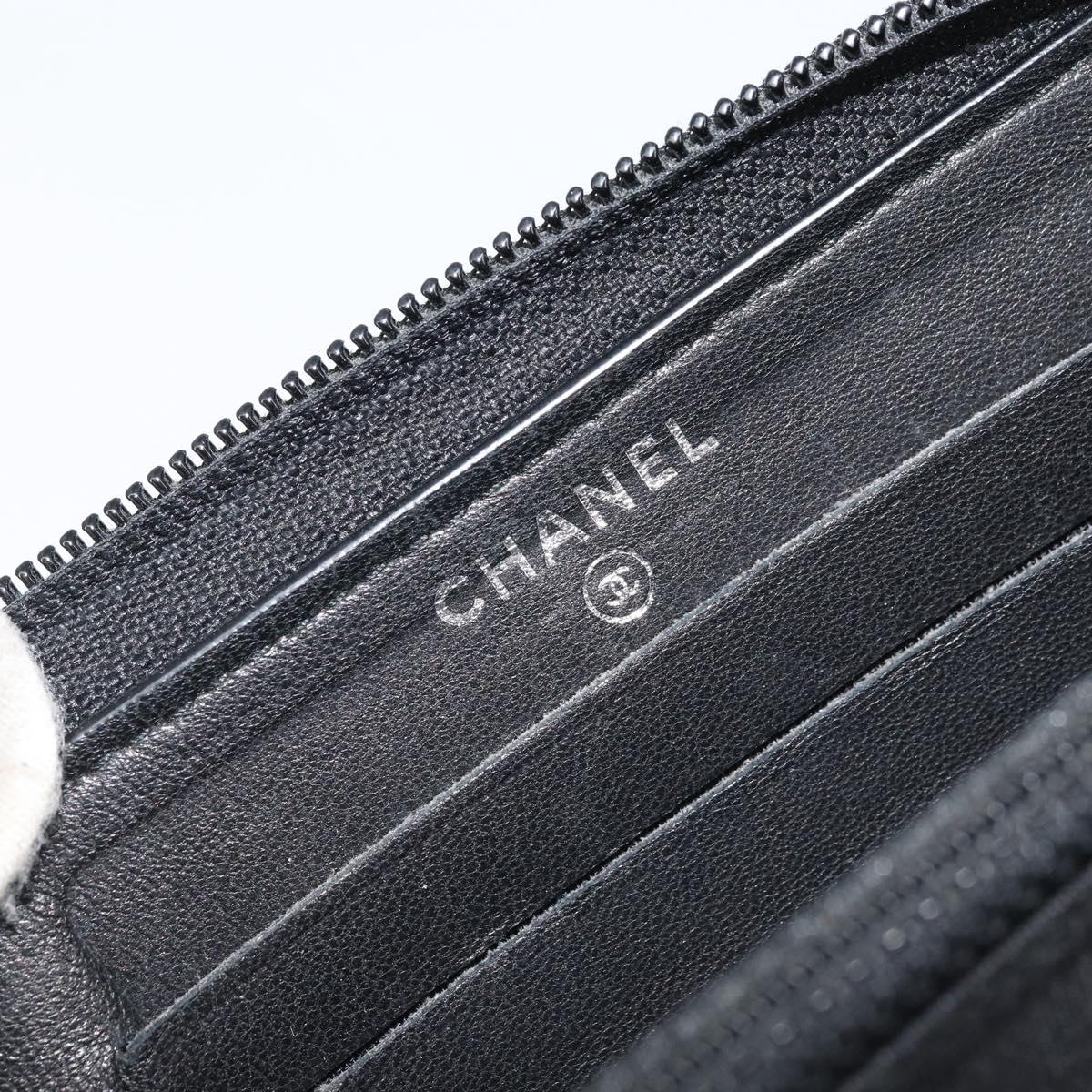 CHANEL Boy Chanel Matelasse Wallet Caviar Skin Black CC Auth bs34179