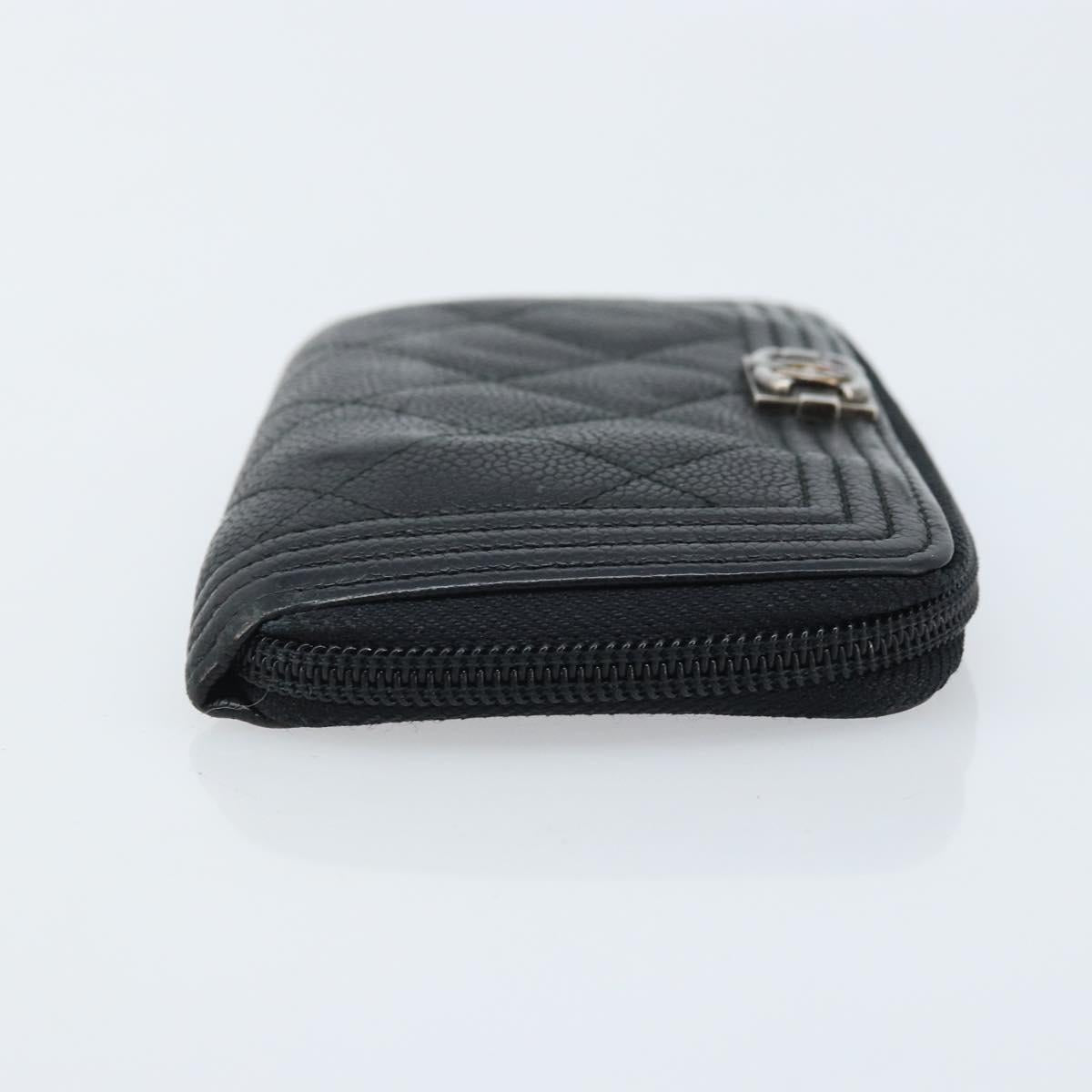 CHANEL Boy Chanel Matelasse Wallet Caviar Skin Black CC Auth bs34179