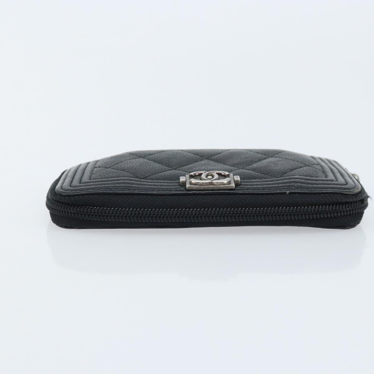 CHANEL Boy Chanel Matelasse Wallet Caviar Skin Black CC Auth bs34179