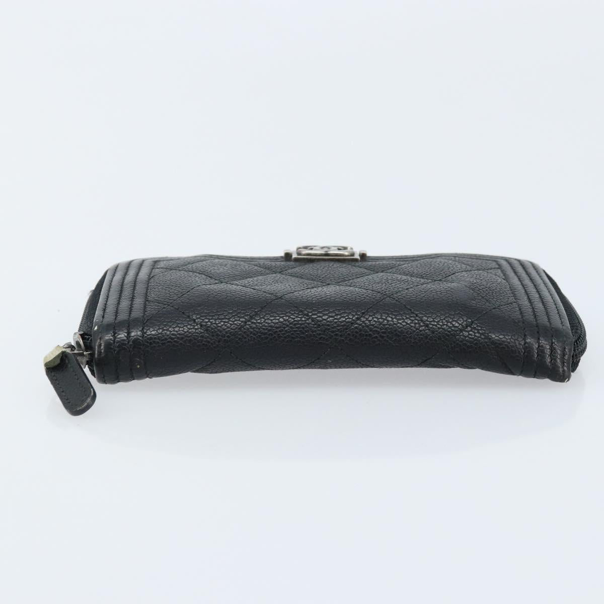 CHANEL Boy Chanel Matelasse Wallet Caviar Skin Black CC Auth bs34179