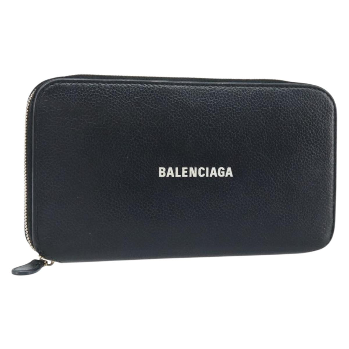 BALENCIAGA Long Wallet Leather Black 594290 Auth bs34182