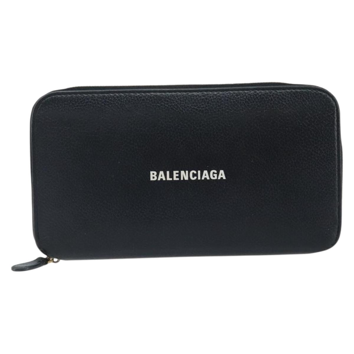 BALENCIAGA Long Wallet Leather Black 594290 Auth bs34182