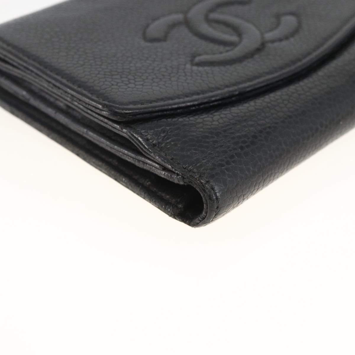 CHANEL Bifold Wallet Caviar Skin Black Gold CC Auth bs34185