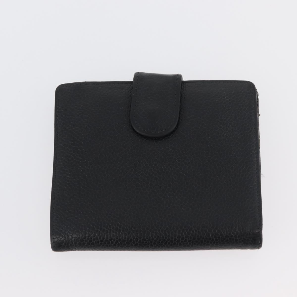 CHANEL Wallet Caviar Skin 2 Set Black CC Auth bs34186