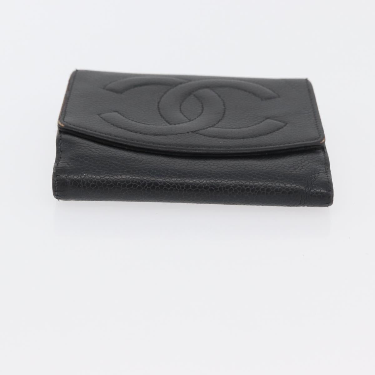 CHANEL Wallet Caviar Skin 2 Set Black CC Auth bs34186