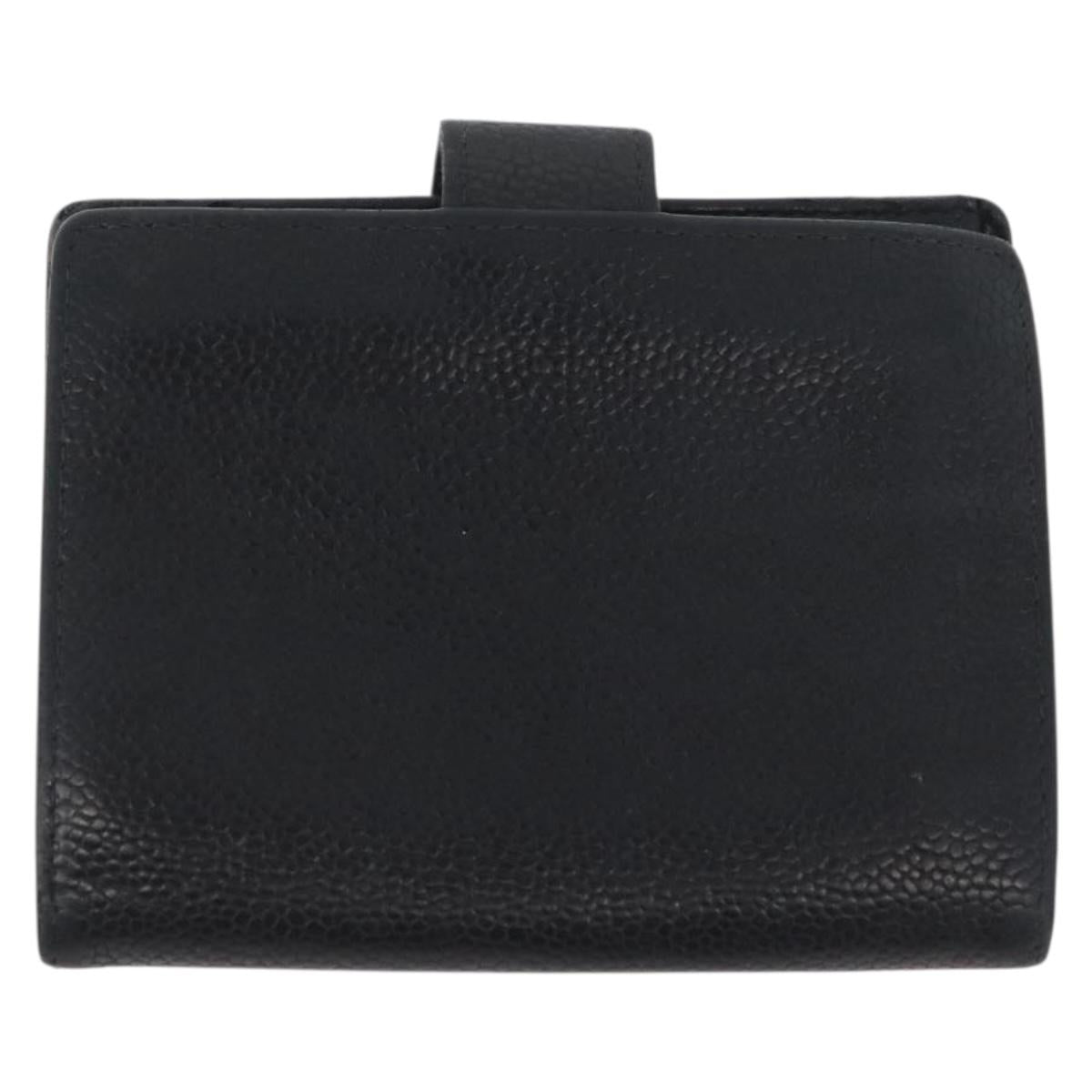 CHANEL Wallet Caviar Skin 2 Set Black CC Auth bs34186