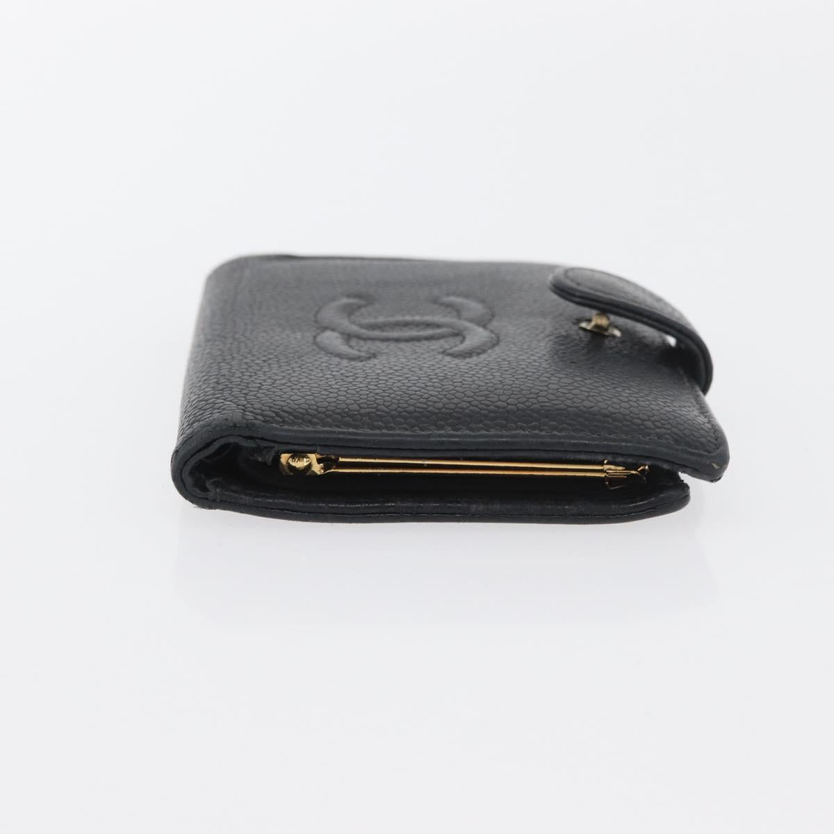 CHANEL Wallet Caviar Skin 2 Set Black CC Auth bs34186