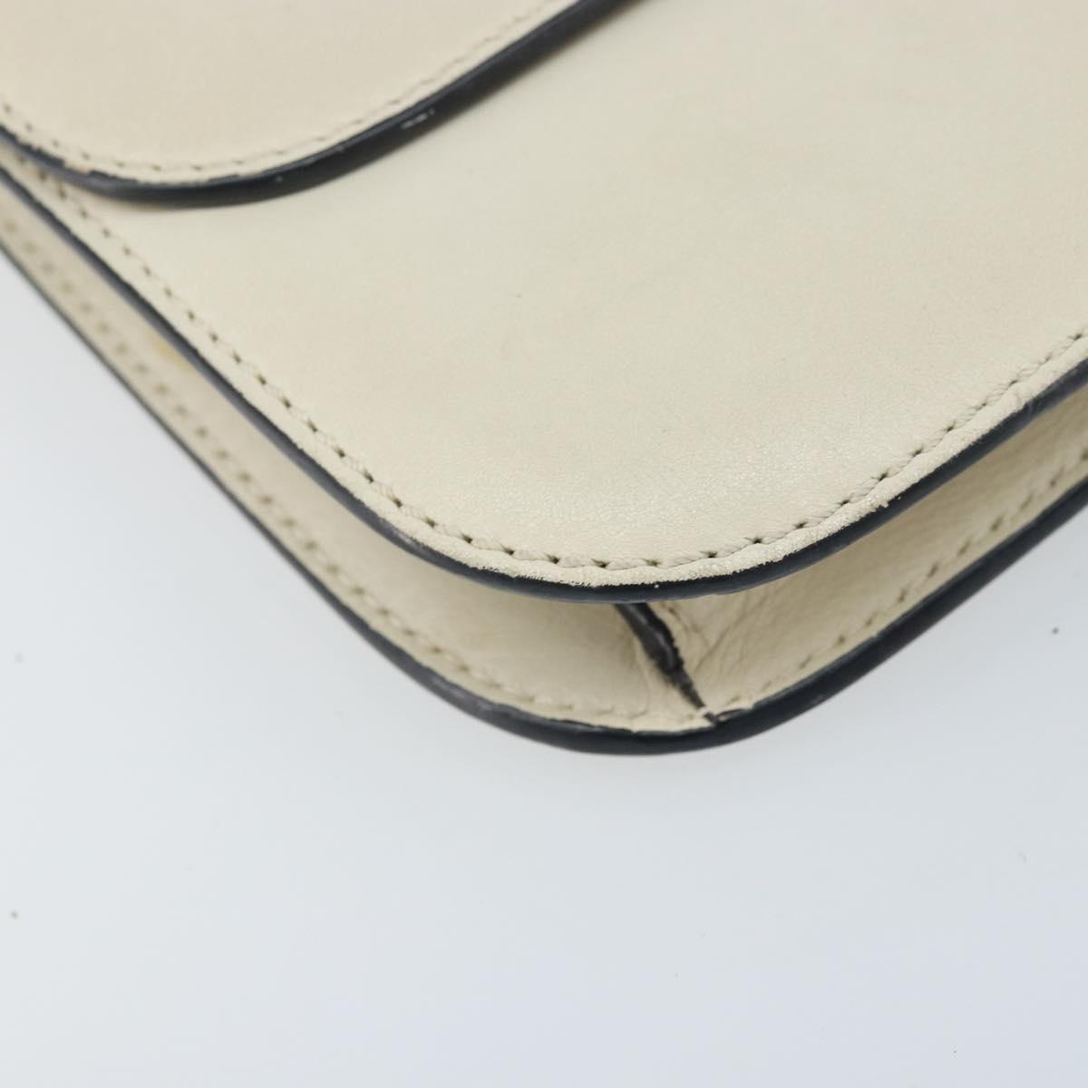 VALENTINO Chain Shoulder Bag Leather White Gold Auth bs34199