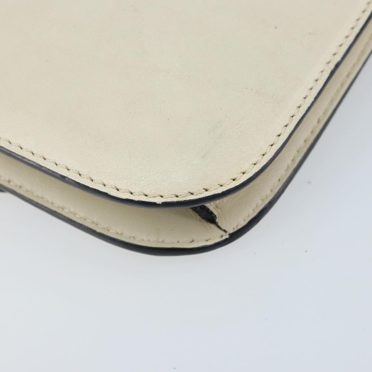 VALENTINO Chain Shoulder Bag Leather White Gold Auth bs34199