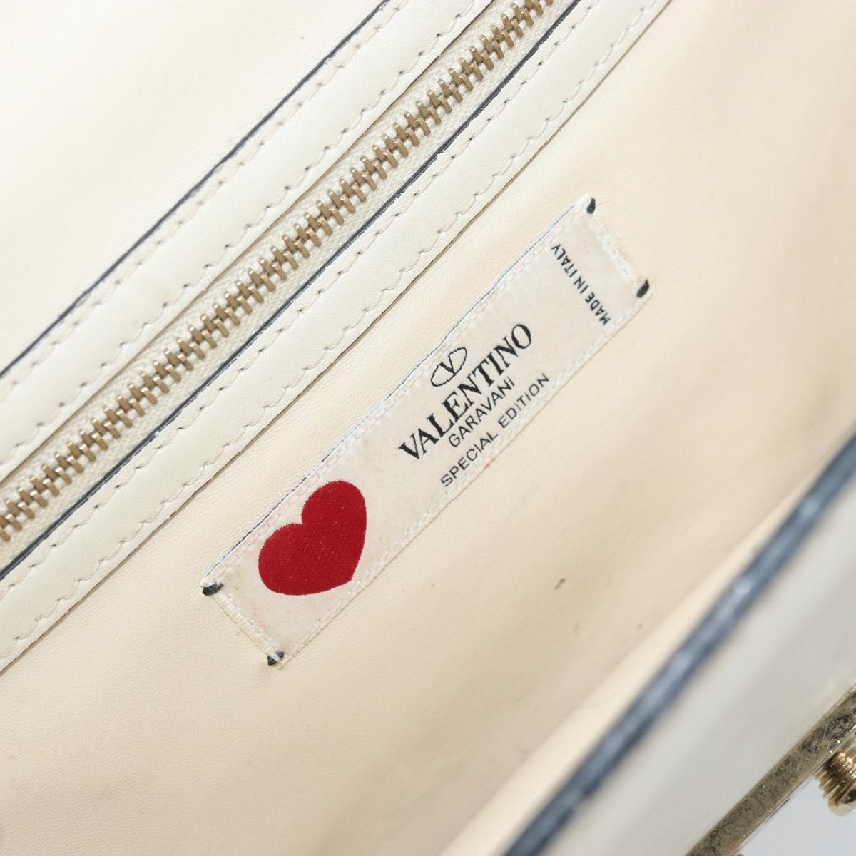 VALENTINO Chain Shoulder Bag Leather White Gold Auth bs34199
