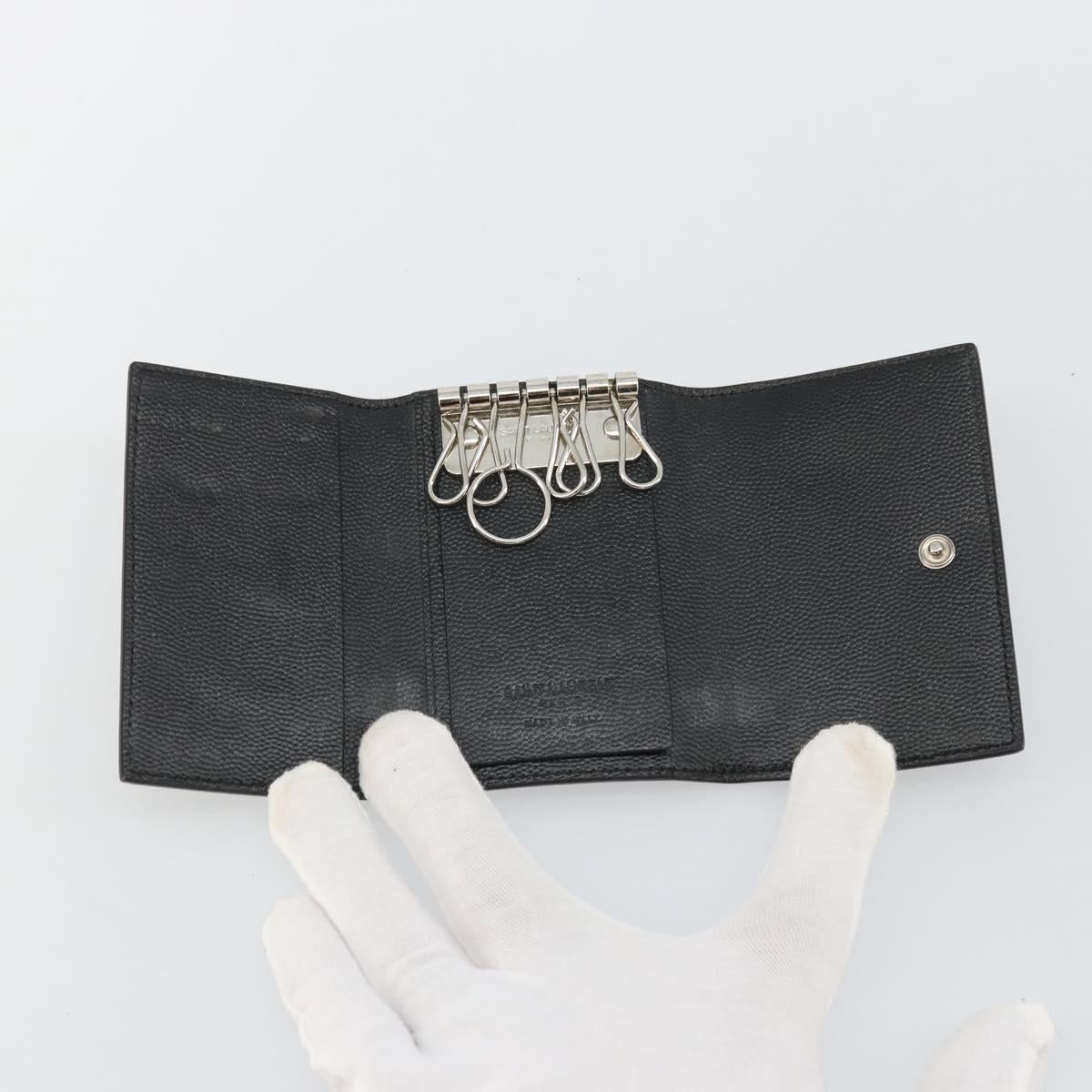 SAINT LAURENT Key Case Leather Black Silver Auth bs34205