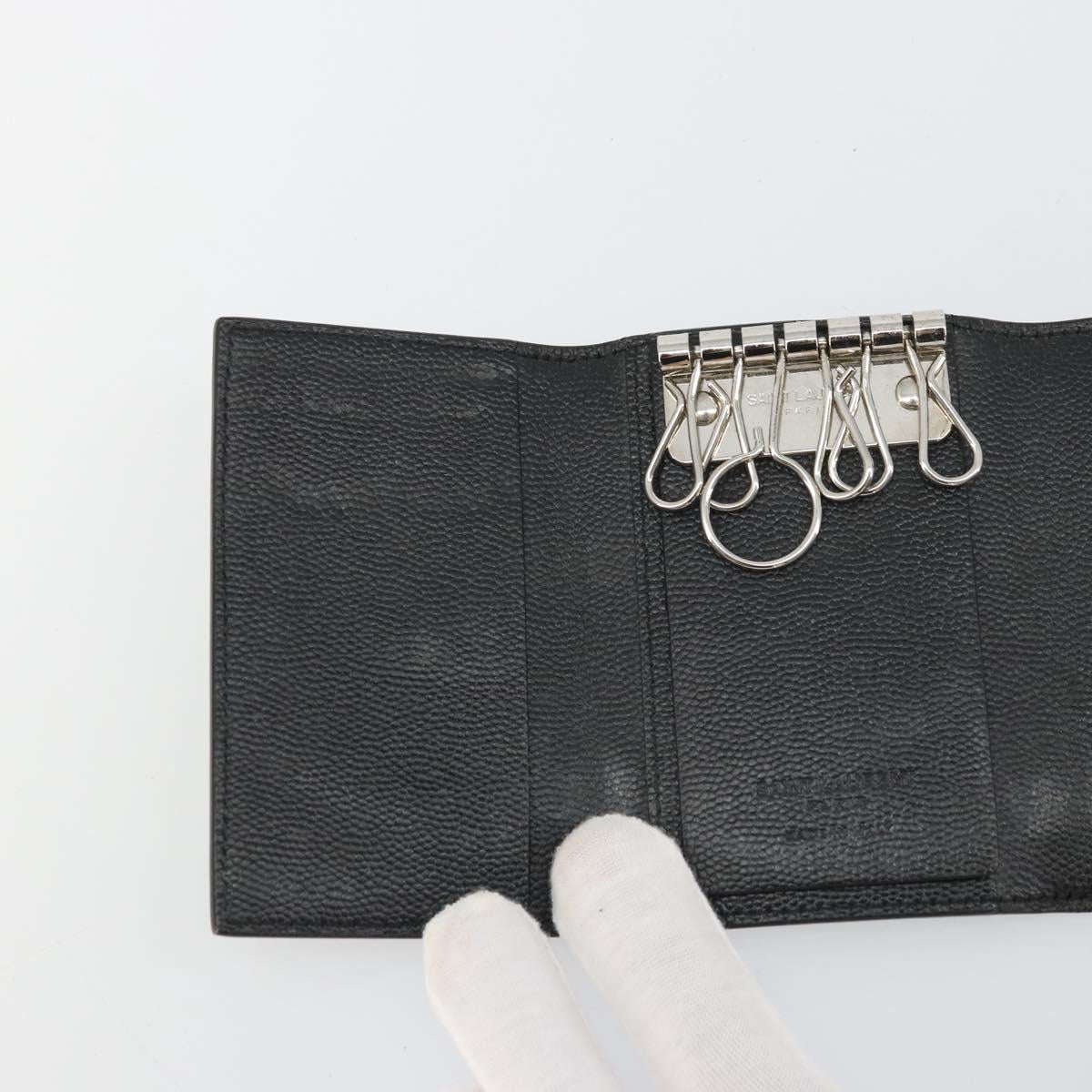 SAINT LAURENT Key Case Leather Black Silver Auth bs34205
