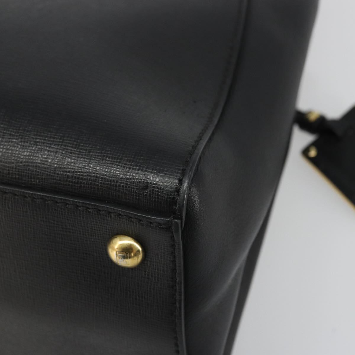 FENDI 2JOURS Hand Bag Leather Black Gold Auth bs34208