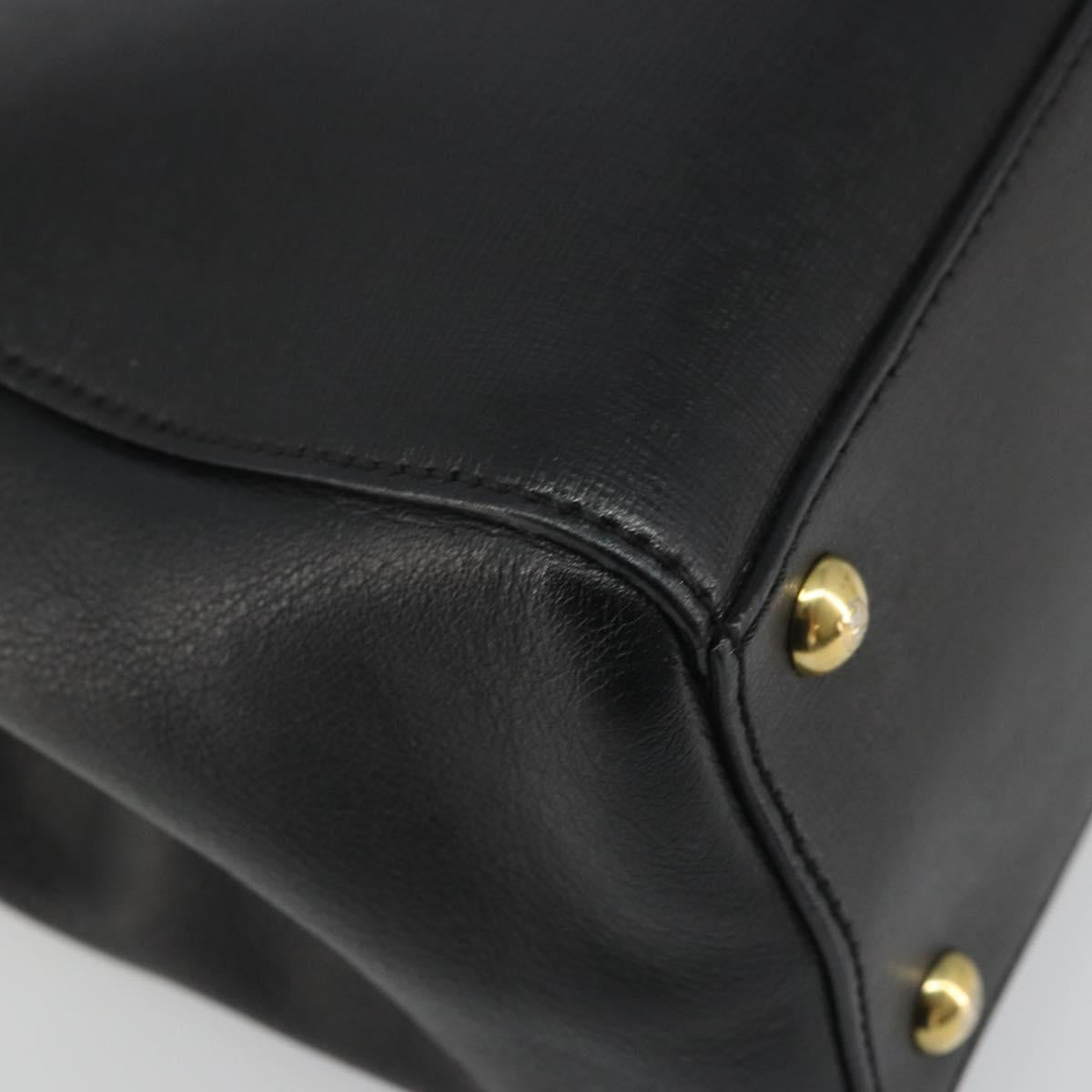 FENDI 2JOURS Hand Bag Leather Black Gold Auth bs34208