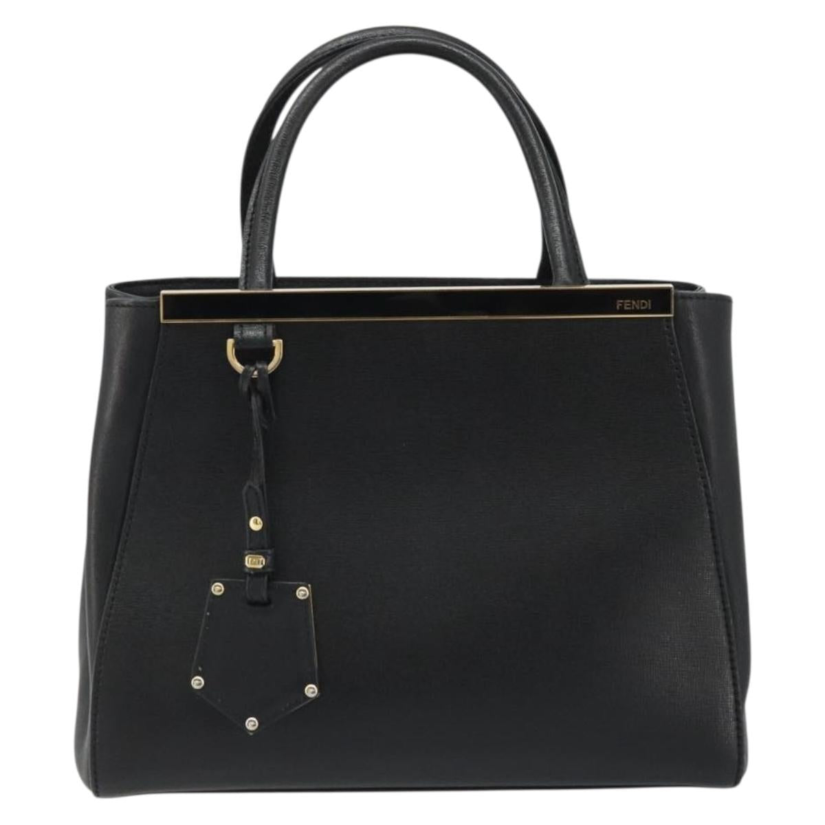 FENDI 2JOURS Hand Bag Leather Black Gold Auth bs34208