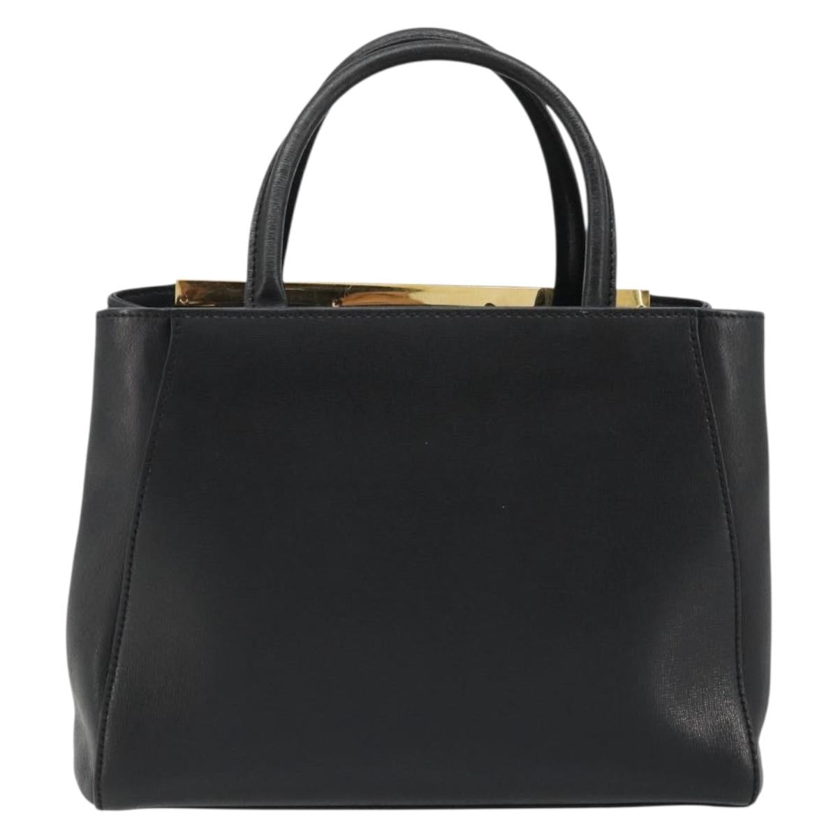 FENDI 2JOURS Hand Bag Leather Black Gold Auth bs34208
