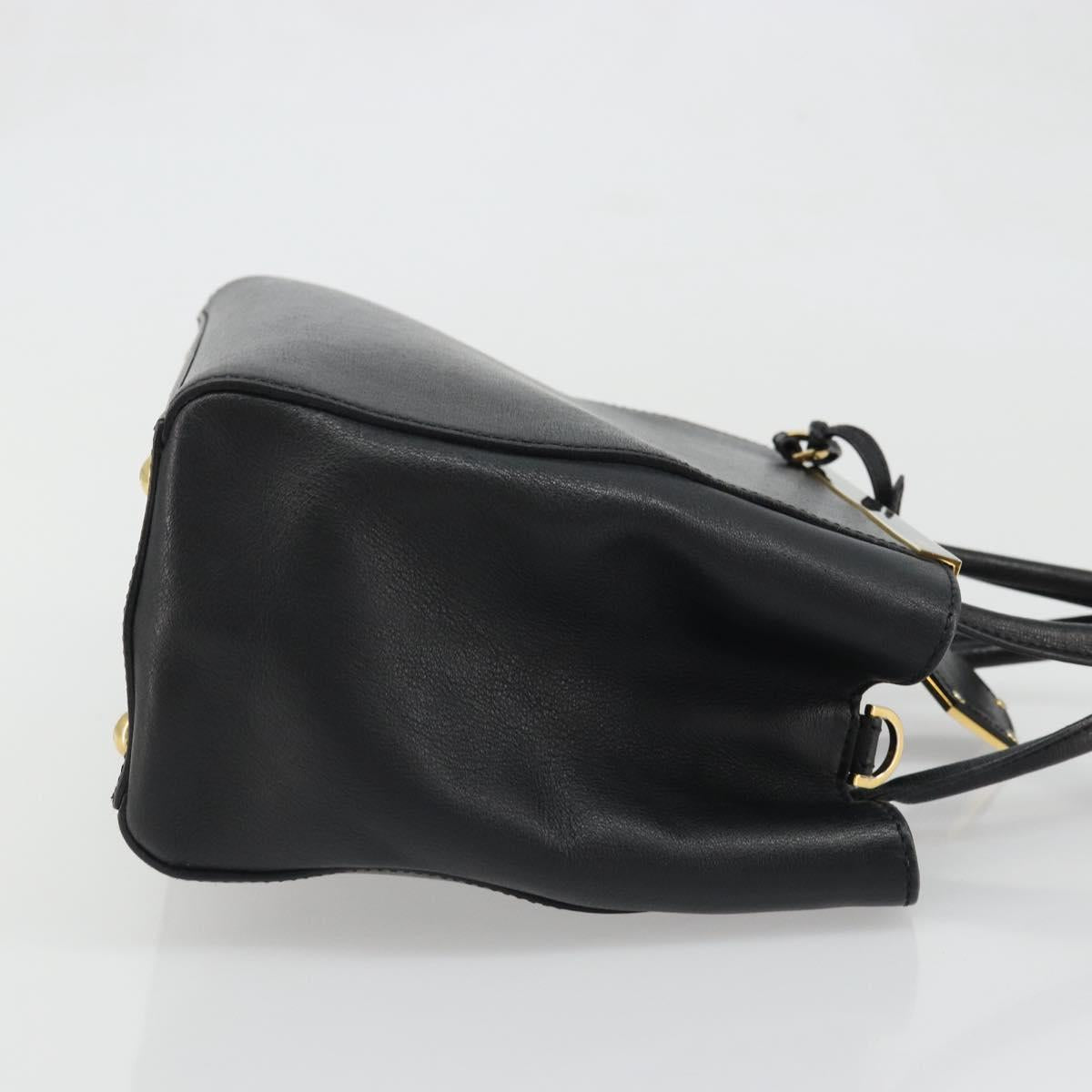 FENDI 2JOURS Hand Bag Leather Black Gold Auth bs34208