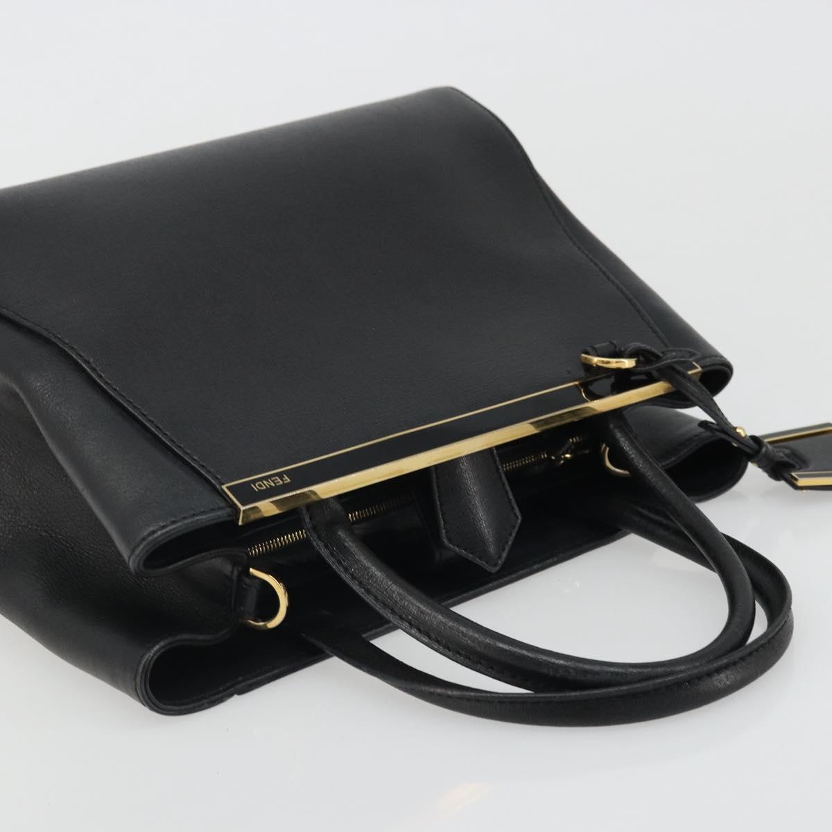 FENDI 2JOURS Hand Bag Leather Black Gold Auth bs34208