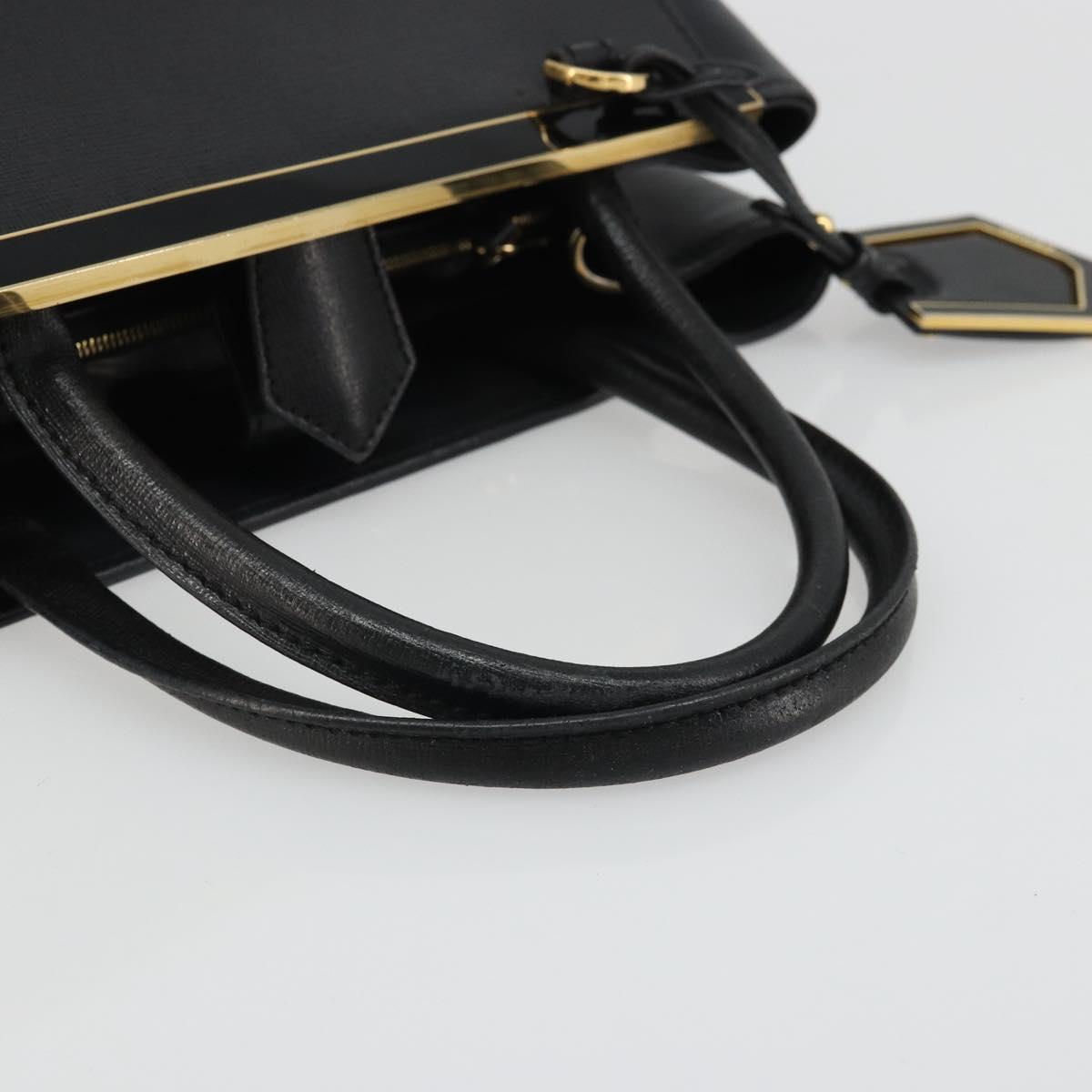 FENDI 2JOURS Hand Bag Leather Black Gold Auth bs34208