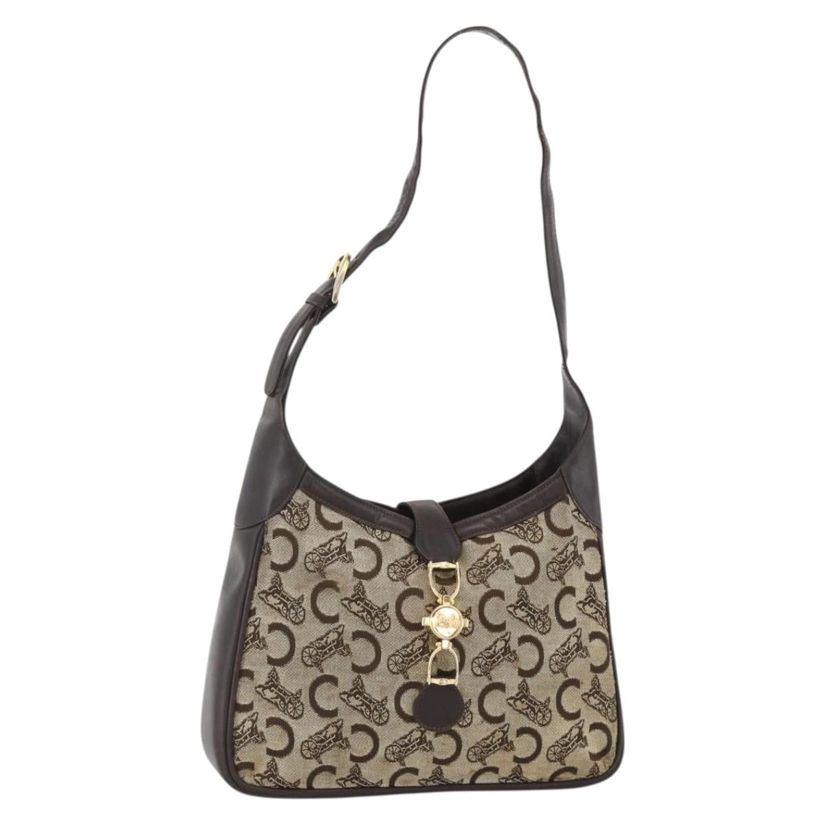 CELINE C Sulky Shoulder Bag Canvas Beige Gold Auth bs34212