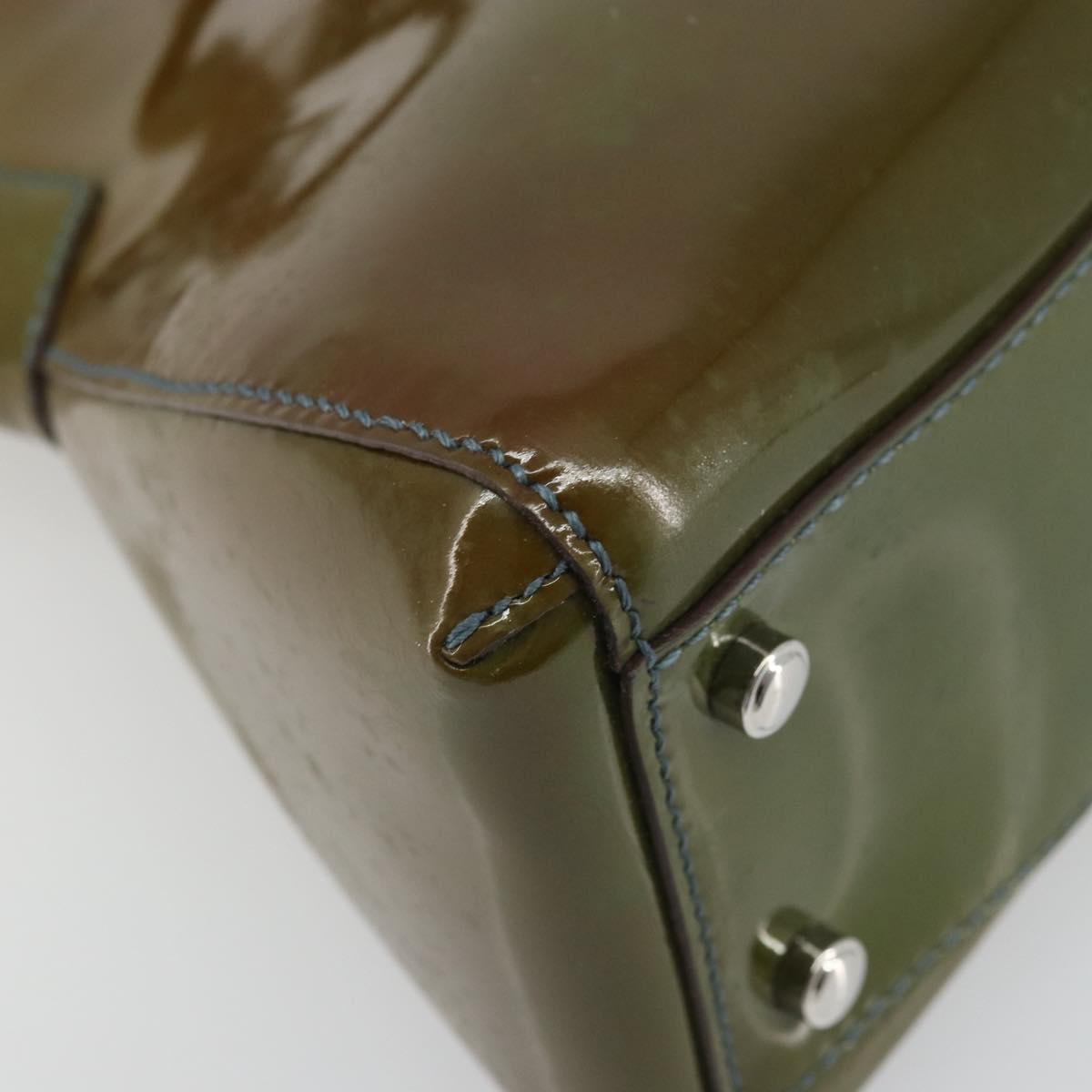 CARTIER Marcello Hand Bag Patent leather Green Silver Auth bs34215