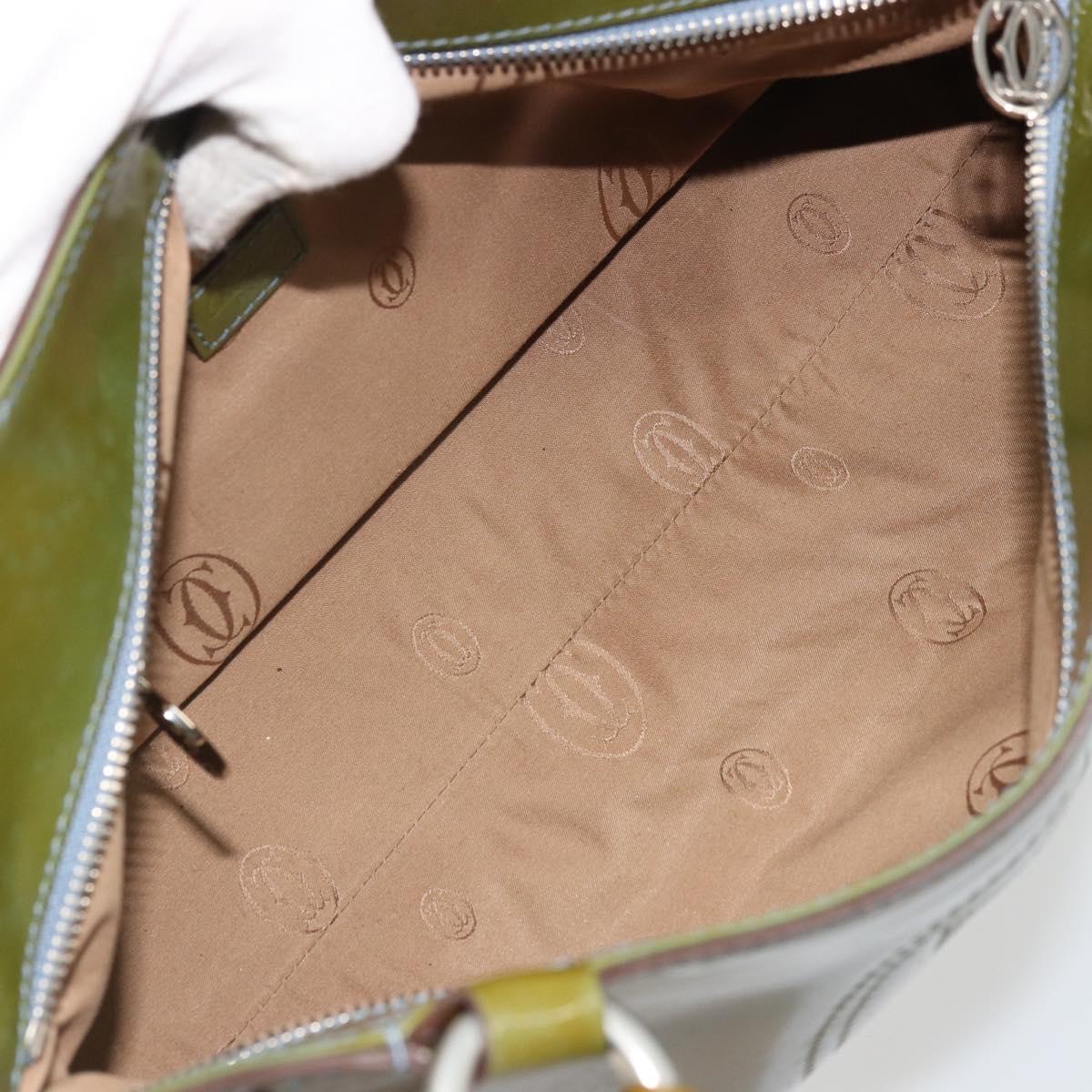 CARTIER Marcello Hand Bag Patent leather Green Silver Auth bs34215