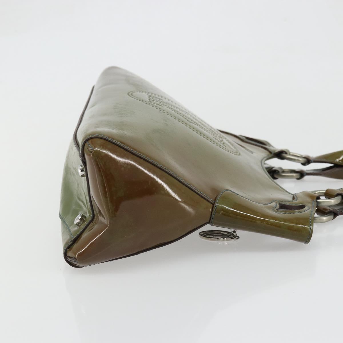 CARTIER Marcello Hand Bag Patent leather Green Silver Auth bs34215