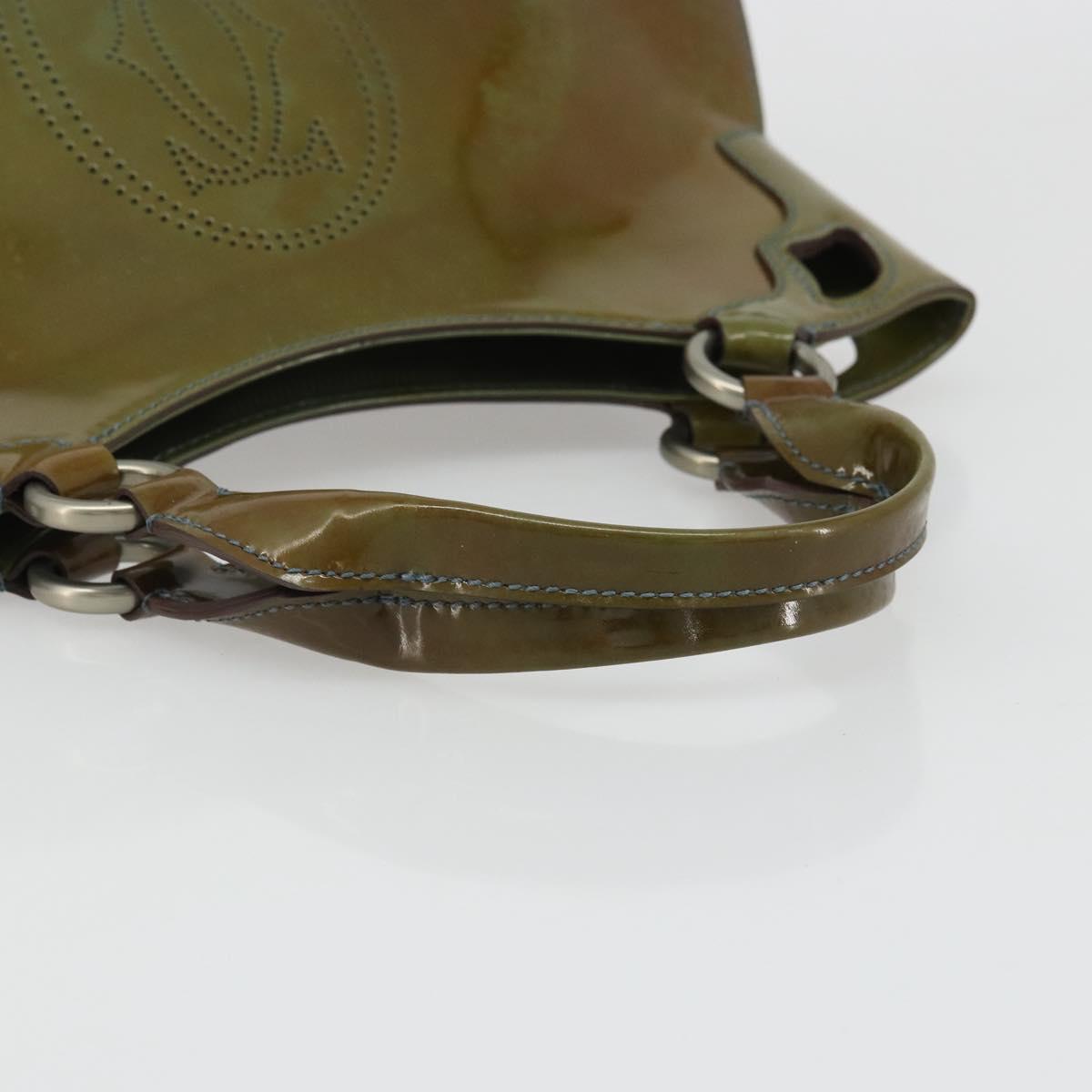 CARTIER Marcello Hand Bag Patent leather Green Silver Auth bs34215