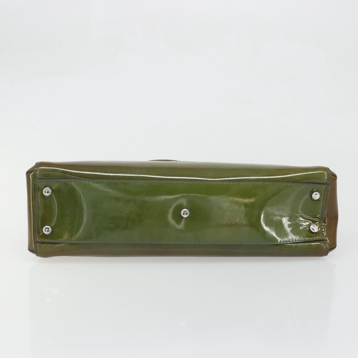 CARTIER Marcello Hand Bag Patent leather Green Silver Auth bs34215