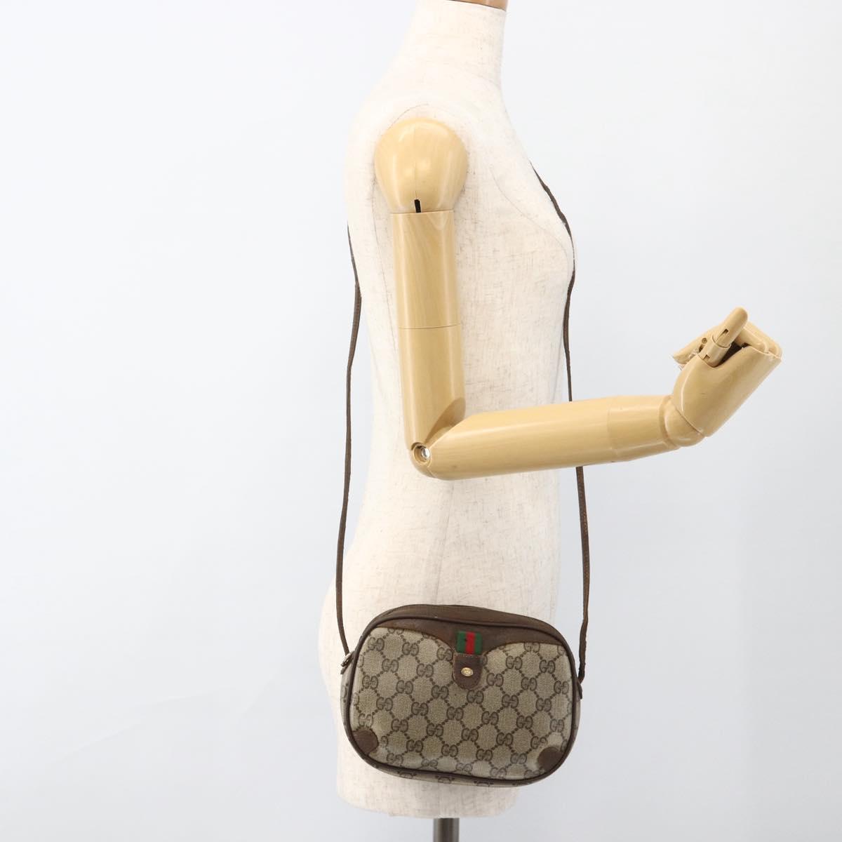 GUCCI GG Supreme Web Sherry Line Bag PVC Beige Gold 156 02 066 Auth bs34217