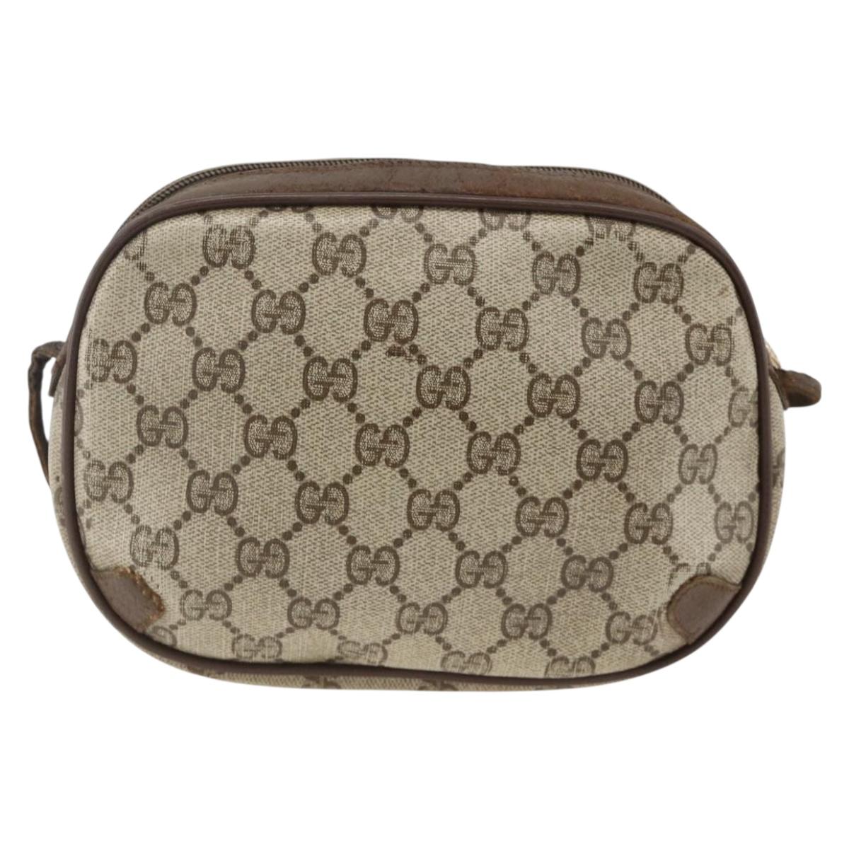 GUCCI GG Supreme Web Sherry Line Bag PVC Beige Gold 156 02 066 Auth bs34217