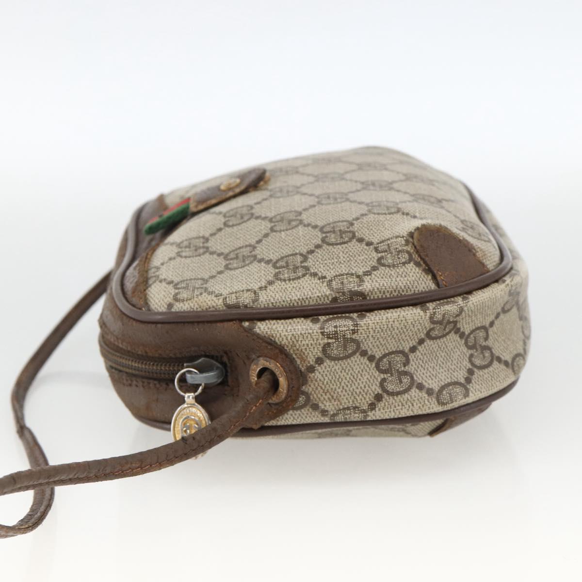 GUCCI GG Supreme Web Sherry Line Bag PVC Beige Gold 156 02 066 Auth bs34217