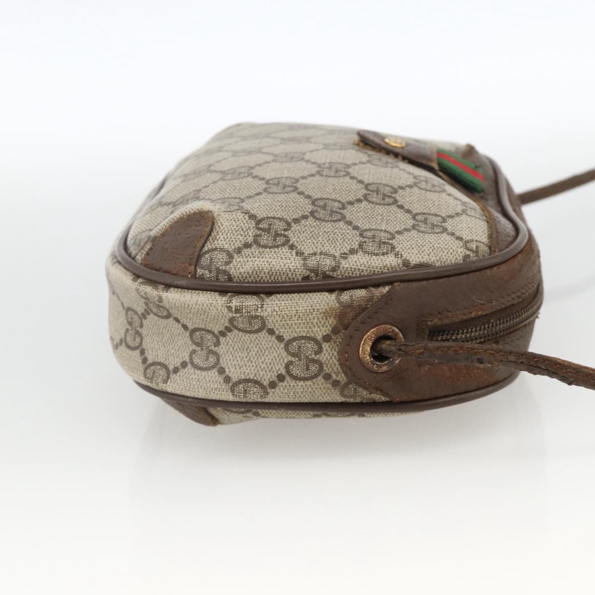 GUCCI GG Supreme Web Sherry Line Bag PVC Beige Gold 156 02 066 Auth bs34217