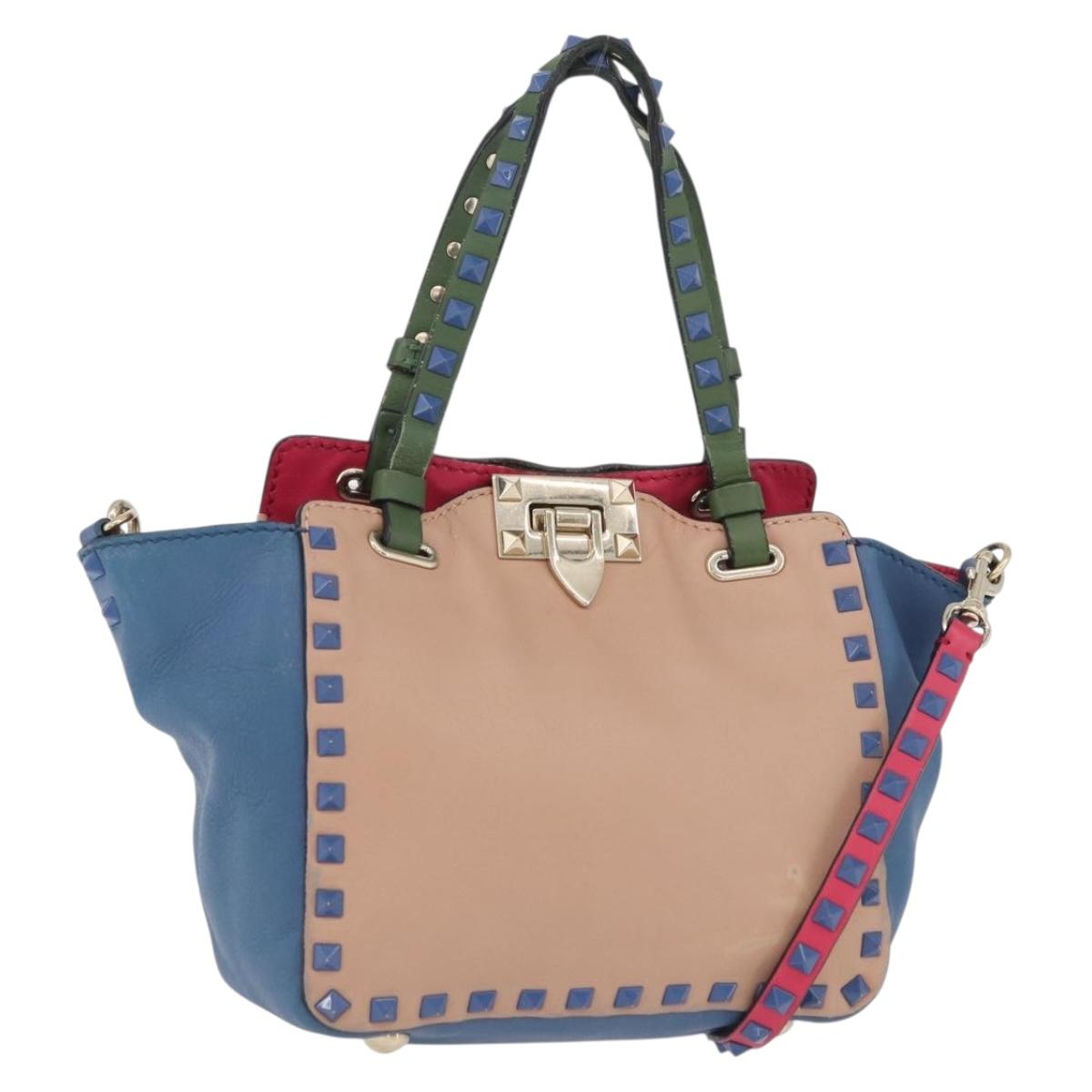 VALENTINO Hand Bag Leather 2way Multicolor Gold Auth bs34219A