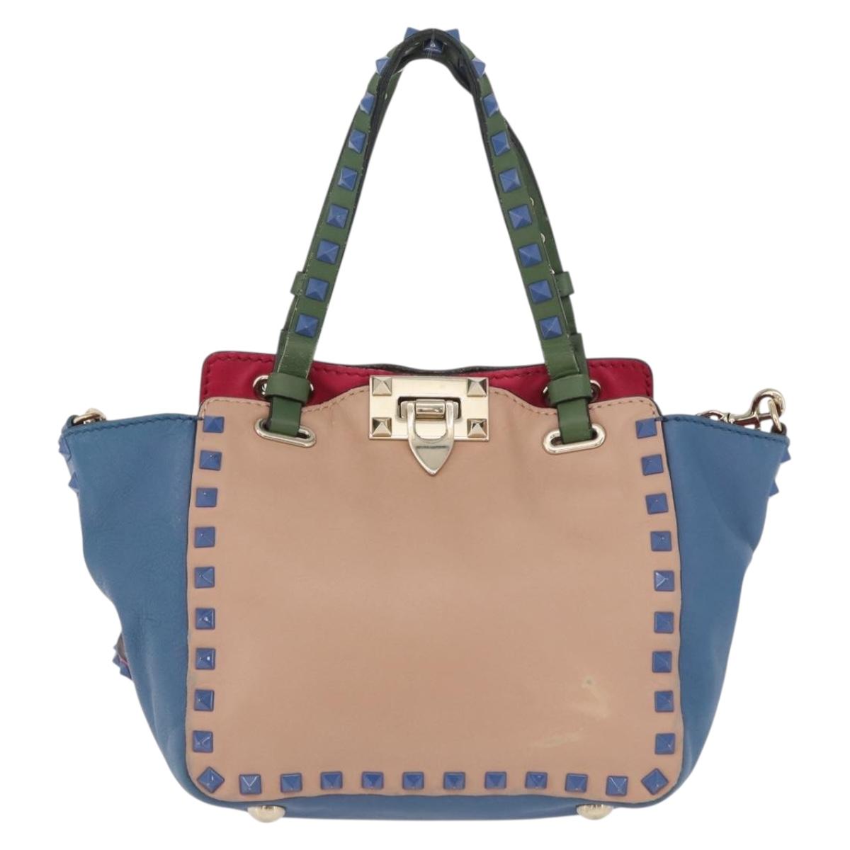 VALENTINO Hand Bag Leather 2way Multicolor Gold Auth bs34219A