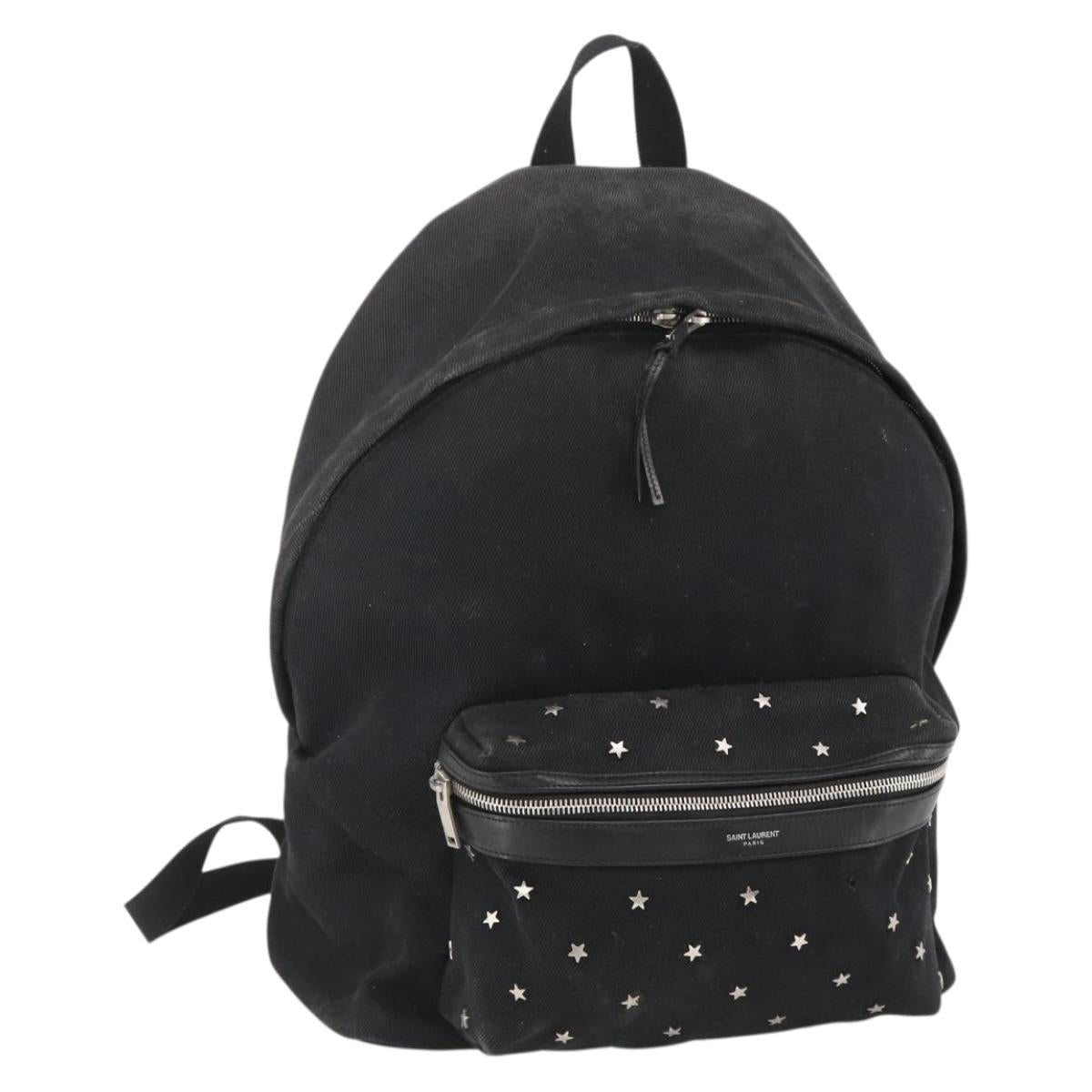 SAINT LAURENT Backpack Canvas Black Silver Auth bs34220