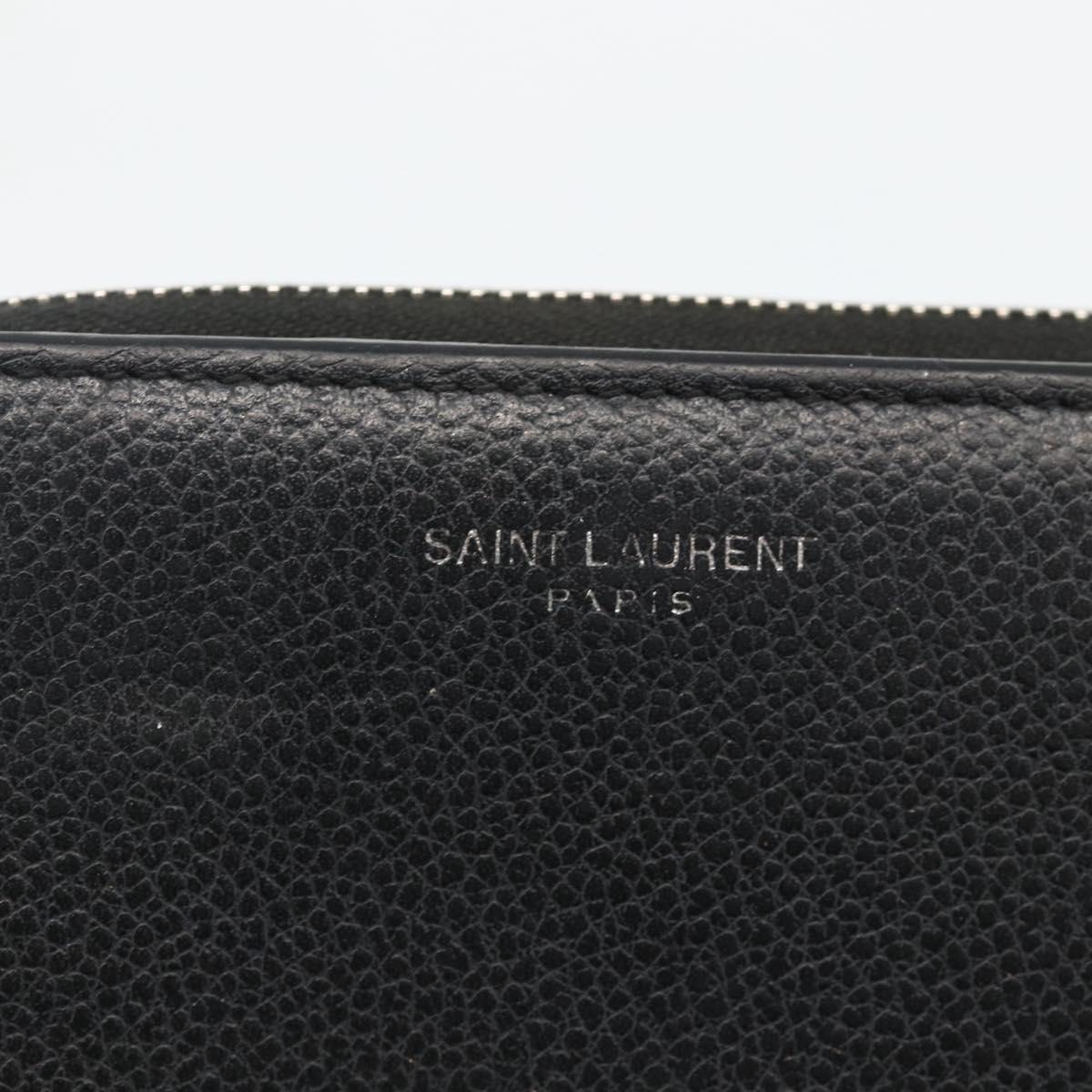 SAINT LAURENT Bifold Wallet Leather Black Silver Auth bs34223
